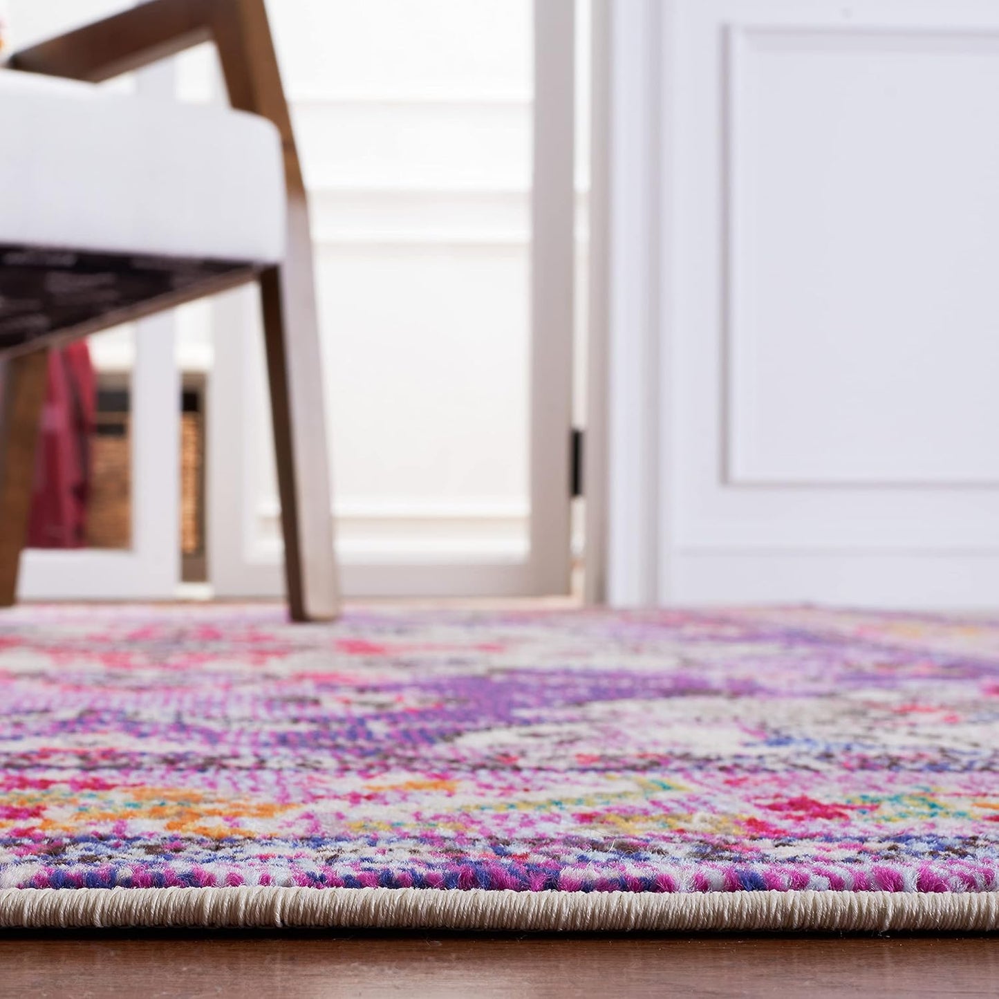 Monaco Collection Area Rug - 6'7" X 9'2", Violet & Fuchsia, Boho Chic Medallion Distressed Design, Non-Shedding & Easy Care, Ideal for High Traffic Areas in Living Room, Bedroom (MNC243P)