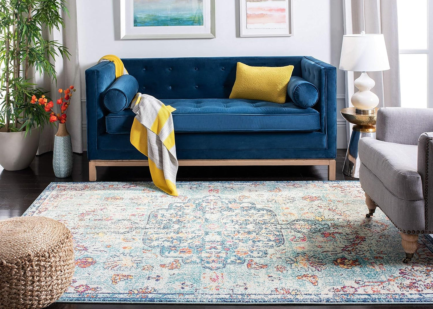 Madison Collection Accent Rug - 4' X 6', Navy & Light Blue, Medallion Distressed Design, Non-Shedding & Easy Care, Ideal for High Traffic Areas in Entryway, Living Room, Bedroom (MAD447K)