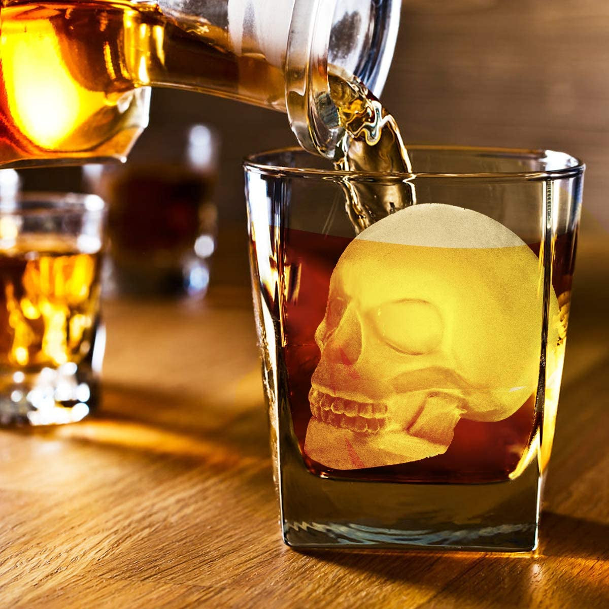 Extra Large 3D Skull Ice Cube Mold Silicone Ice Molds for Whiskey Ice Cube Trays with Funnel for Big Mouth Cup Skull Ice Maker with Resin Chocolate Sugar Whiskey Ice Mold for Parties (2 PCS)
