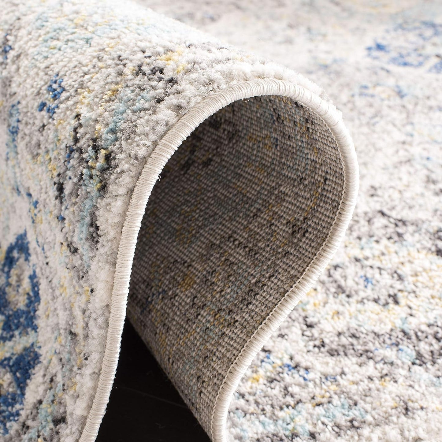 Madison Collection Runner Rug - 2'3" X 18', Ivory & Aqua, Boho Chic Distressed Design, Non-Shedding & Easy Care, Ideal for High Traffic Areas in Living Room, Bedroom (MAD611A)