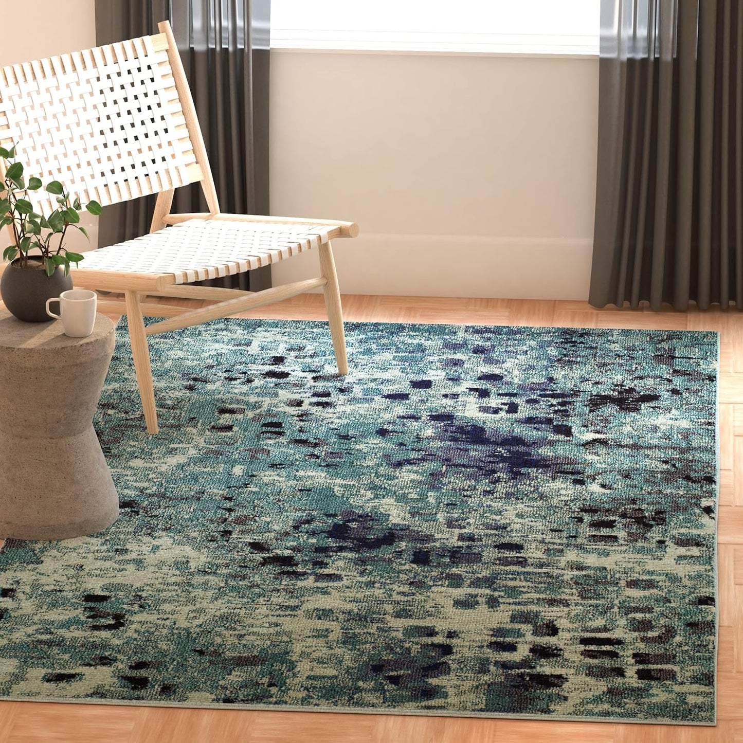 Monaco Collection Accent Rug - 3' X 5', Light Blue & Multi, Abstract Watercolor Design, Non-Shedding & Easy Care, Ideal for High Traffic Areas in Entryway, Living Room, Bedroom (MNC225J)