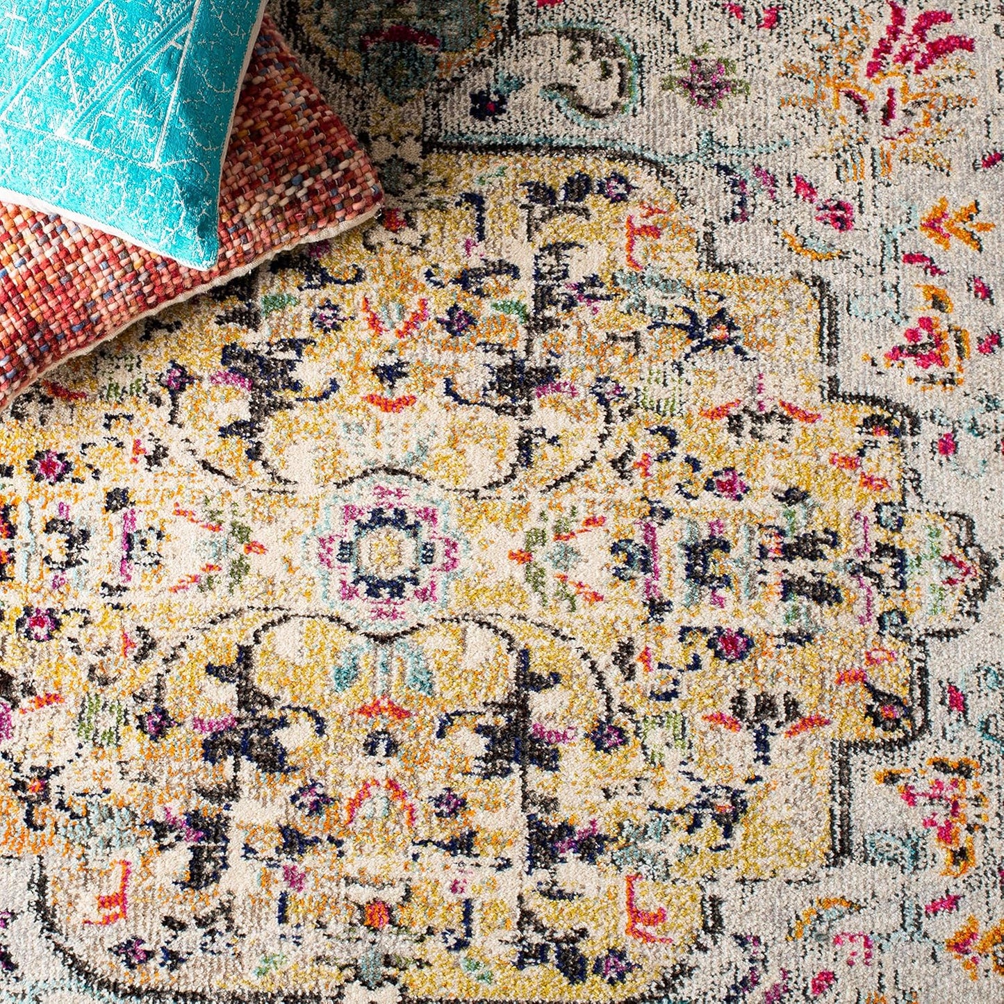 Area Rug 8X10 - Madison Collection - Large - Grey & Gold, Boho Chic Medallion Distressed Design, Non-Shedding & Easy Cleaning, Ideal for Living Room, Bedroom, Dining Space (MAD447G)