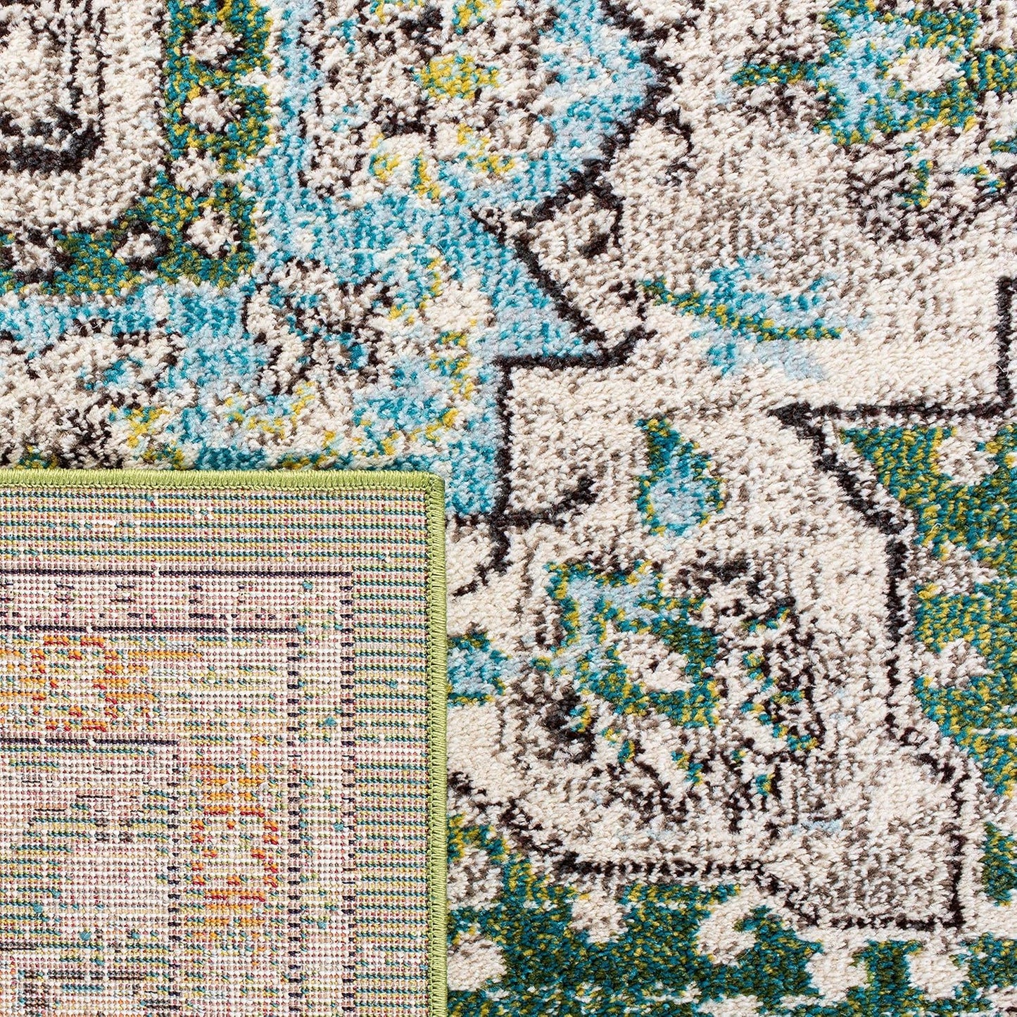 Madison Collection Runner Rug - 2'2" X 14', Green & Turquoise, Boho Chic Medallion Distressed Design, Non-Shedding & Easy Care, Ideal for High Traffic Areas in Living Room, Bedroom (MAD473Y)