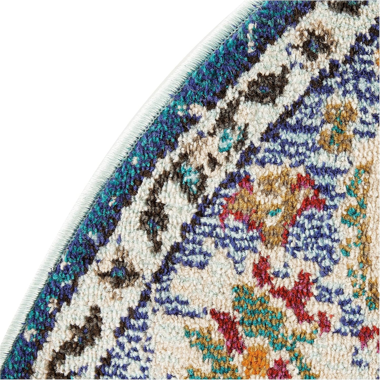 Monaco Collection Area Rug - 5' Round, Navy & Light Blue, Boho Chic Medallion Distressed Design, Non-Shedding & Easy Care, Ideal for High Traffic Areas in Living Room, Bedroom (MNC243N)