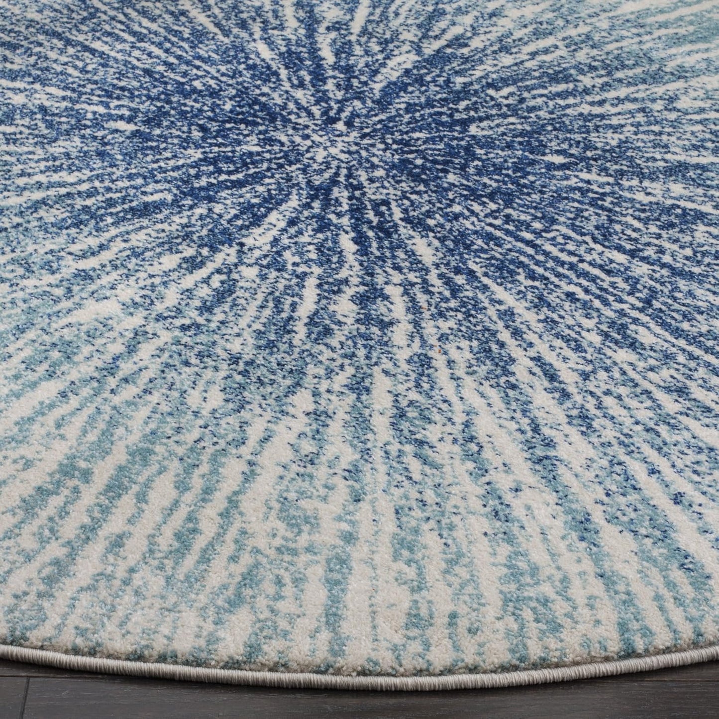 Evoke Collection Area Rug - 4' Round, Royal & Ivory, Abstract Burst Design, Non-Shedding & Easy Care, Ideal for High Traffic Areas in Living Room, Bedroom (EVK228A)