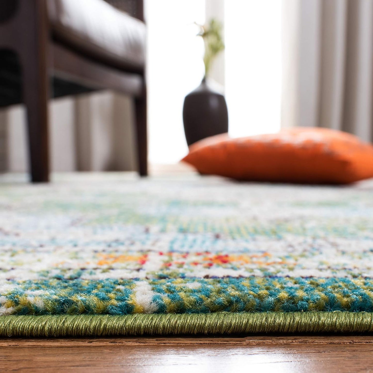 Madison Collection Runner Rug - 2'2" X 14', Green & Turquoise, Boho Chic Medallion Distressed Design, Non-Shedding & Easy Care, Ideal for High Traffic Areas in Living Room, Bedroom (MAD473Y)