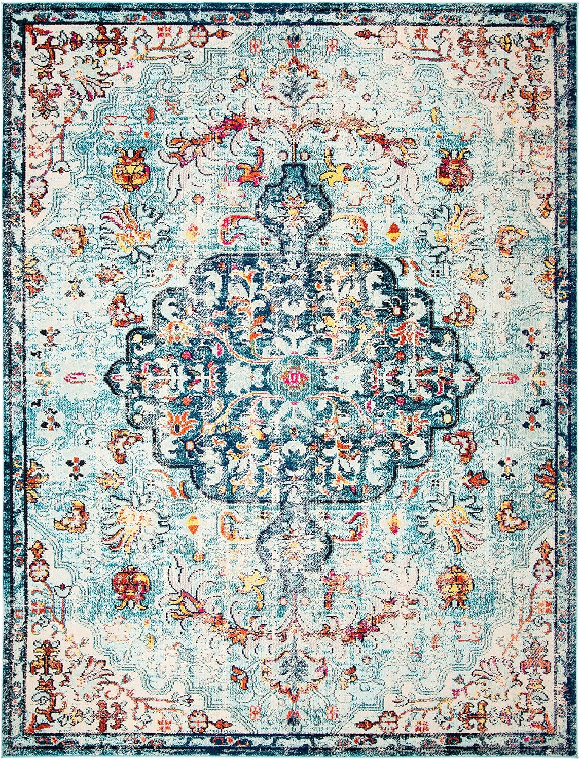 Madison Collection Area Rug - 6' X 9', Navy & Light Blue, Boho Chic Medallion Distressed Design, Non-Shedding & Easy Care, Ideal for High Traffic Areas in Living Room, Bedroom (MAD447K)