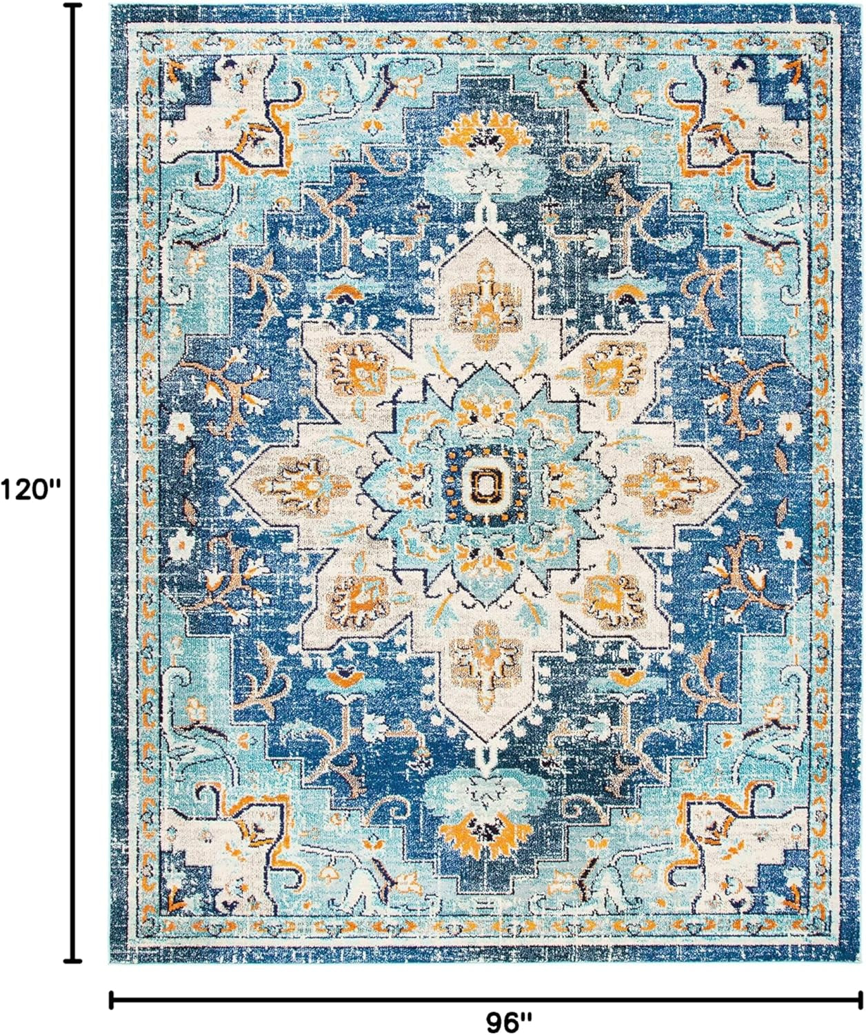 Area Rug 8X10 - Madison Collection - Large - Blue & Light Blue, Boho Chic Medallion Distressed Design, Non-Shedding & Easy Cleaning, Ideal for Living Room, Bedroom, Dining Space (MAD473M)