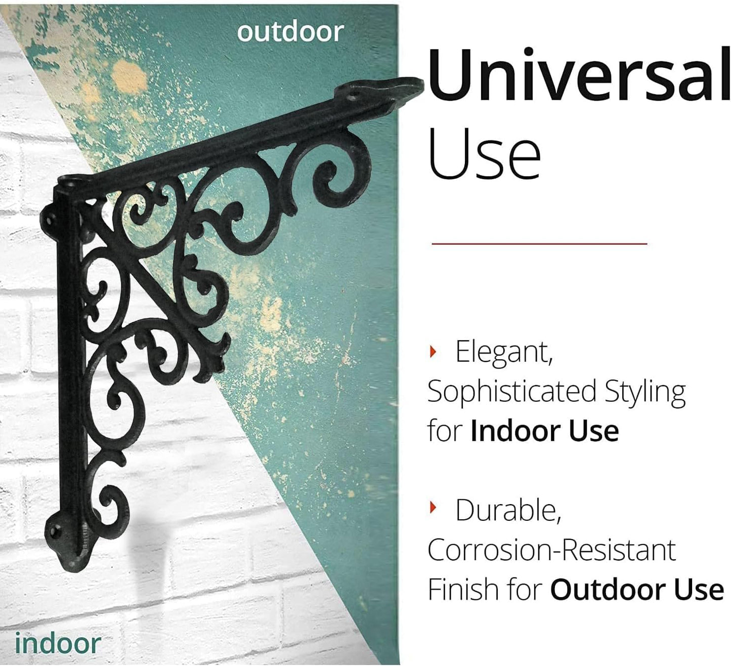 Decorative Shelf Brackets, 1 Pack of 15 X 2 X 15 Inch, Black Cast Iron Wall Shelf Brackets - Decorative Bookshelf Brackets - Victorian Style Shelf Bracket