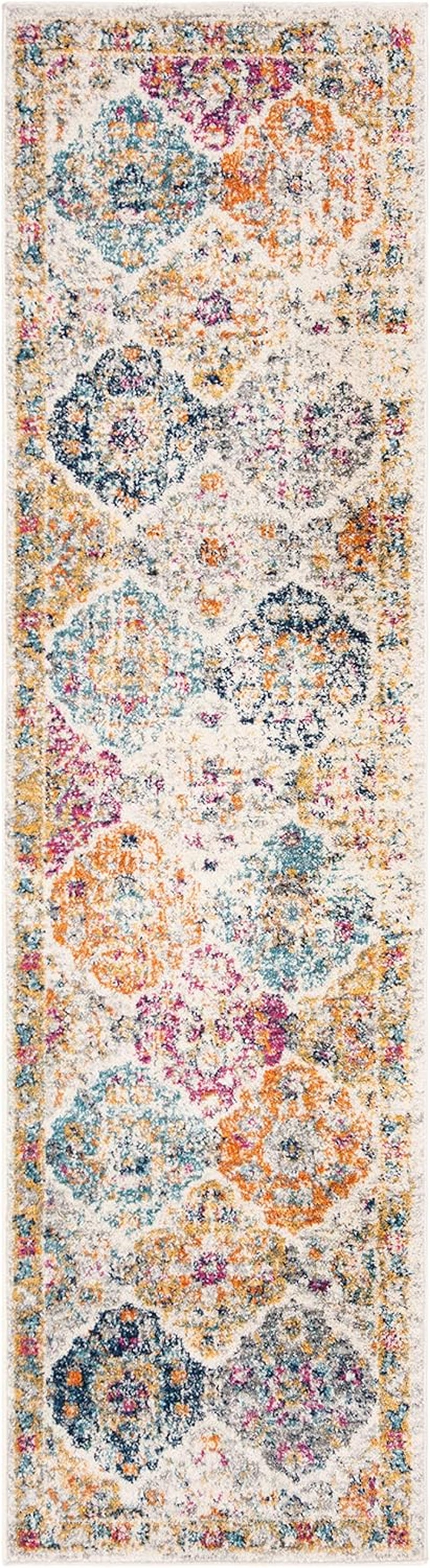 Madison Collection Runner Rug - 2'3" X 6', Cream & Multi, Boho Chic Distressed Design, Non-Shedding & Easy Care, Ideal for High Traffic Areas in Living Room, Bedroom (MAD611B)