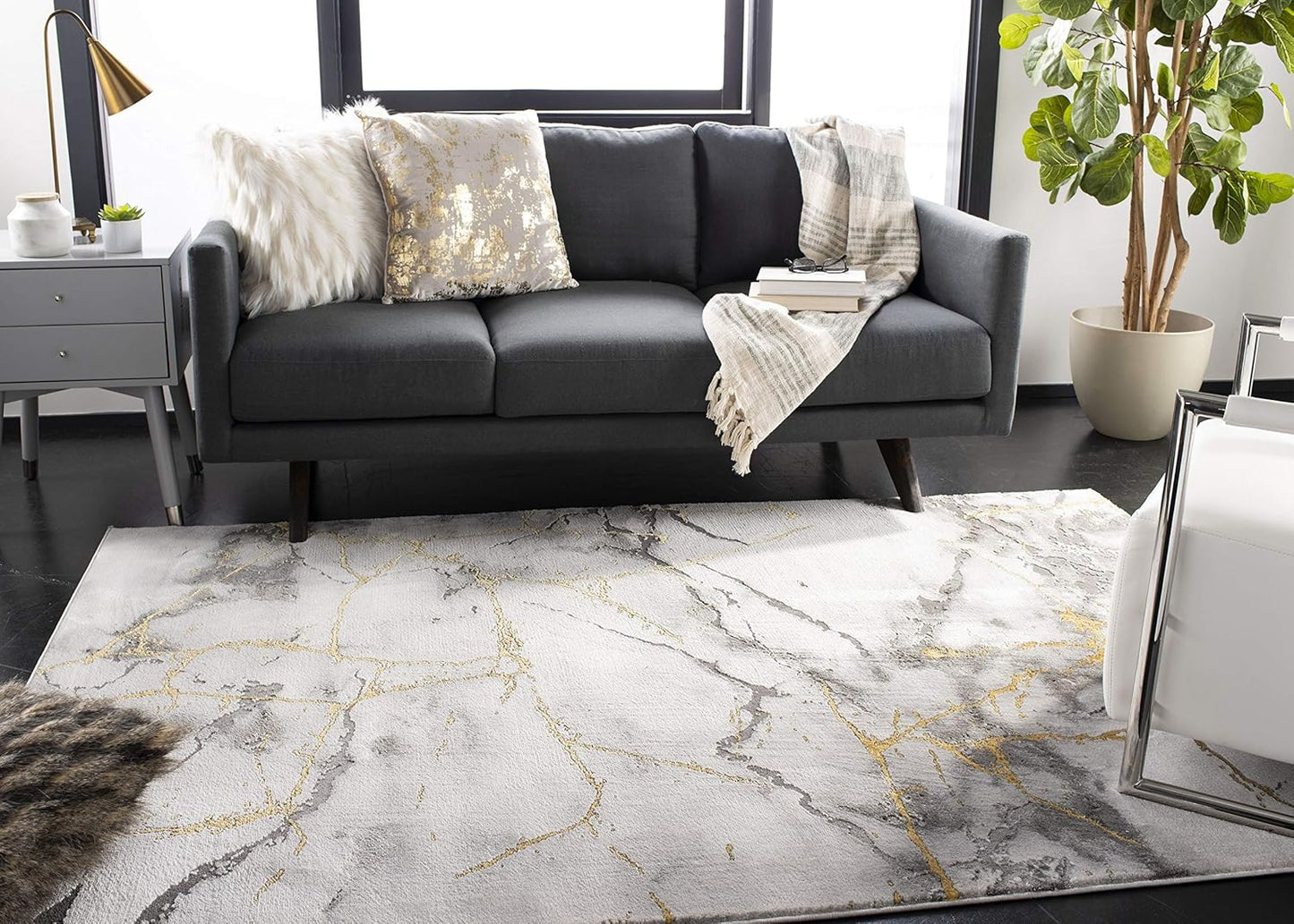 Craft Collection Area Rug - 5'3" Square, Grey & Blue, Modern Abstract Design, Non-Shedding & Easy Care, Ideal for High Traffic Areas in Living Room, Bedroom (CFT877L)