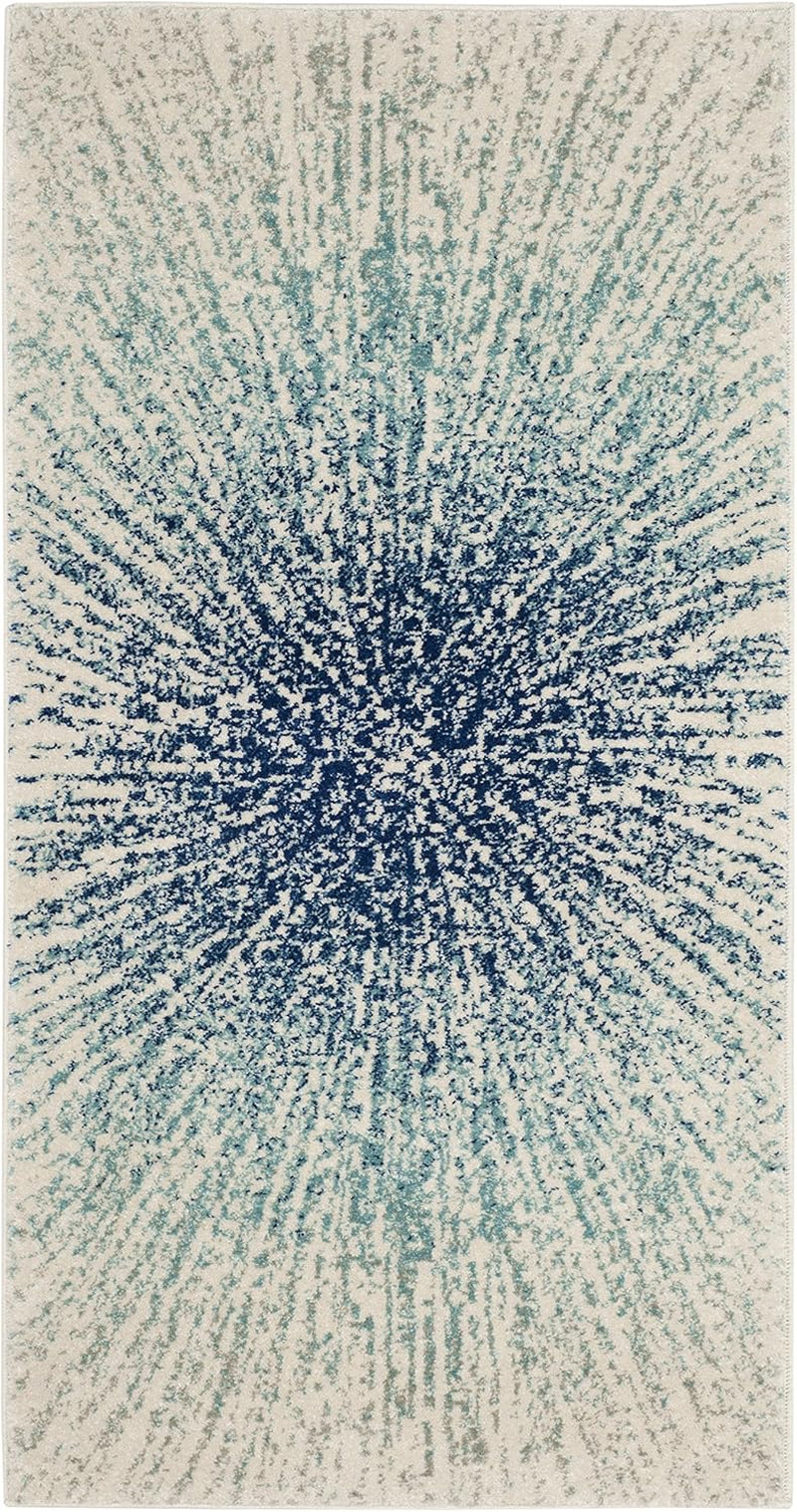 Evoke Collection 2'2" X 4' Royal / Ivory EVK228A Abstract Burst Non-Shedding Living Room Bedroom Accent Rug