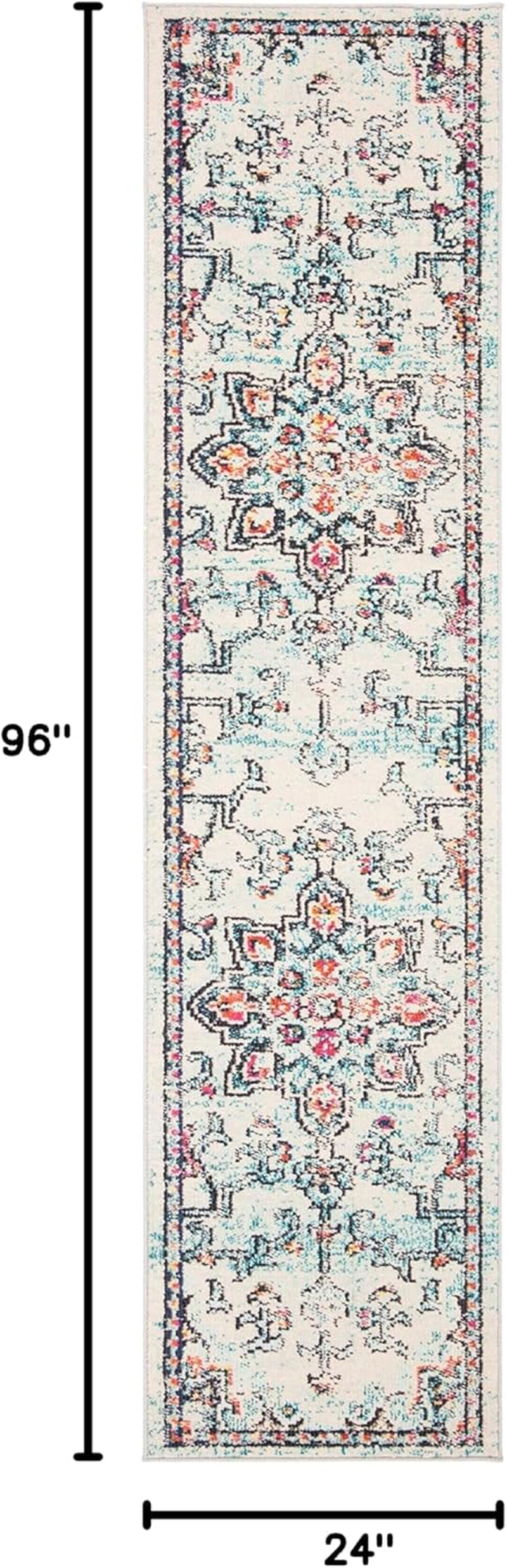 Madison Collection Runner Rug - 2' X 8', Cream & Blue, Boho Chic Medallion Distressed Design, Non-Shedding & Easy Care, Ideal for High Traffic Areas in Living Room, Bedroom (MAD473B)