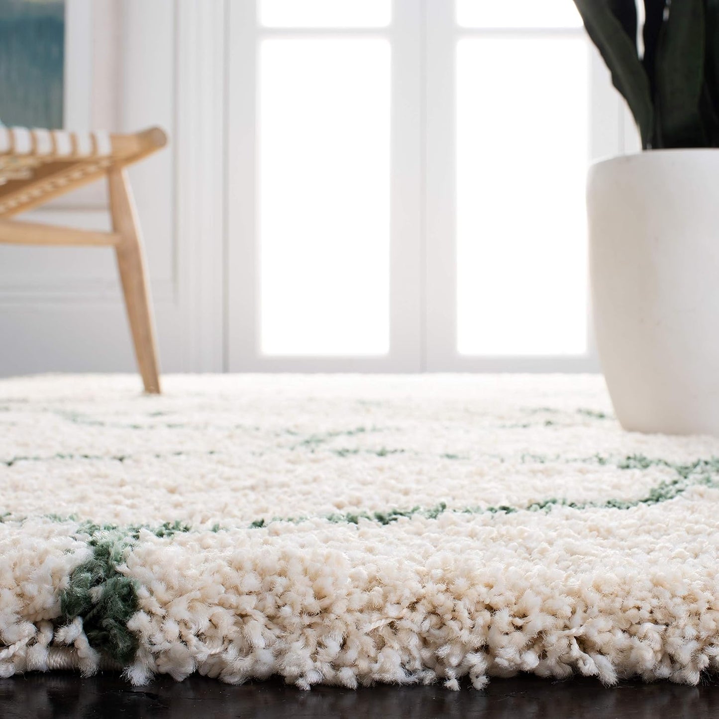 Hudson Shag Collection Area Rug - 5'3" X 7'6", Ivory & Green, Modern Ogee Trellis Design, Non-Shedding & Easy Care, 2-Inch Thick Ideal for High Traffic Areas in Living Room, Bedroom (SGH280H)