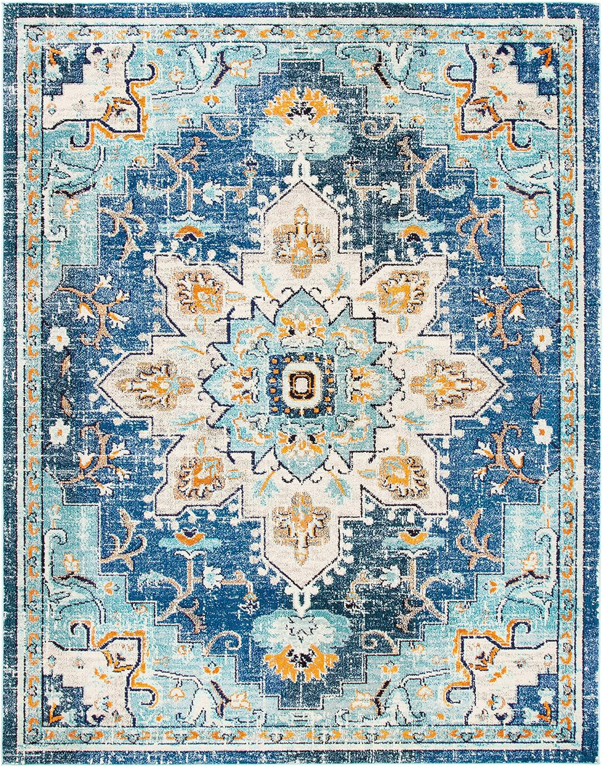 Area Rug 8X10 - Madison Collection - Large - Blue & Light Blue, Boho Chic Medallion Distressed Design, Non-Shedding & Easy Cleaning, Ideal for Living Room, Bedroom, Dining Space (MAD473M)