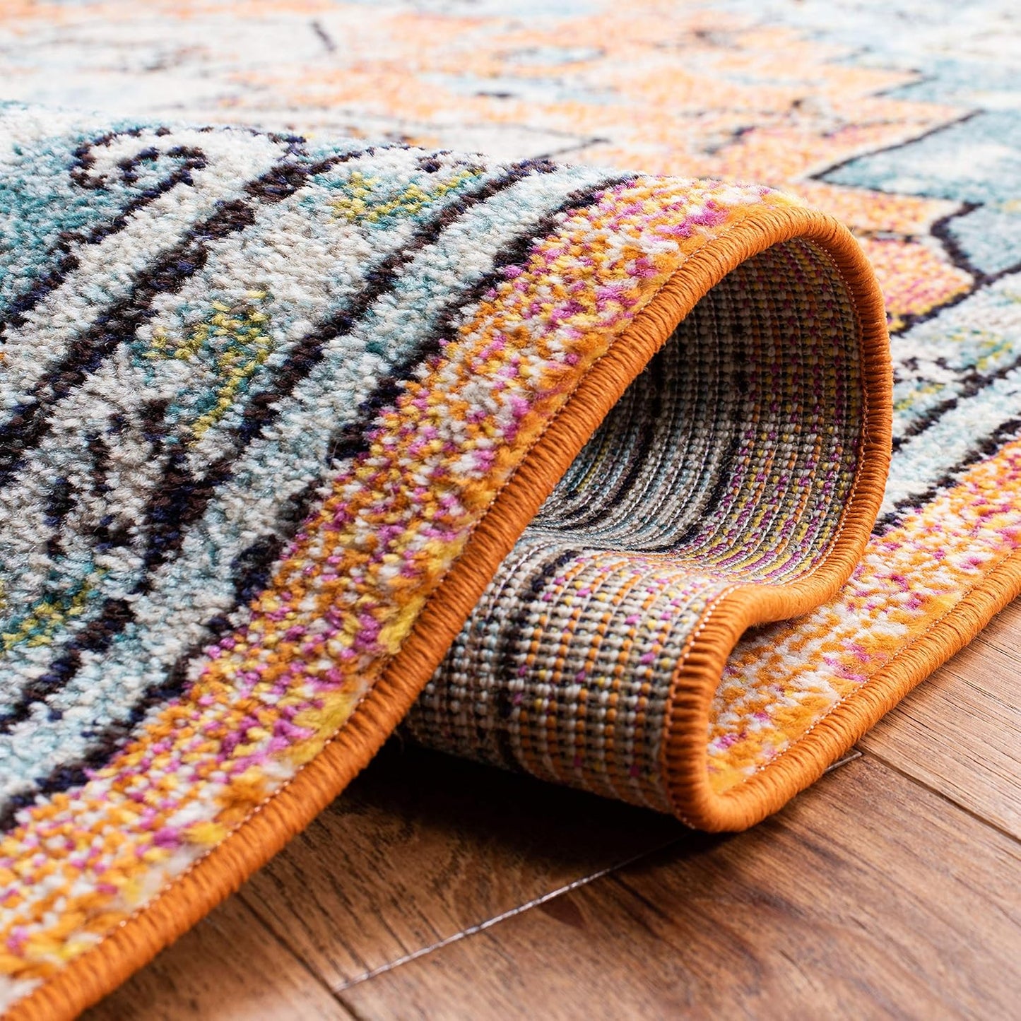 Madison Collection Area Rug - 6' X 9', Orange & Teal, Boho Chic Medallion Distressed Design, Non-Shedding & Easy Care, Ideal for High Traffic Areas in Living Room, Bedroom (MAD473P)