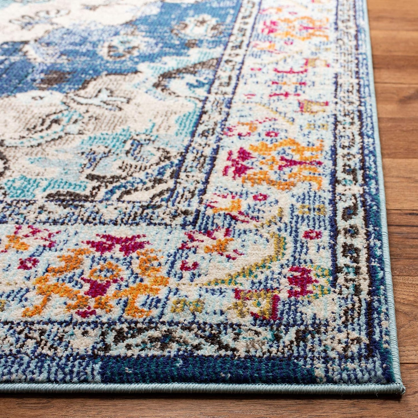 Monaco Collection Area Rug - 11' Square, Navy & Light Blue, Boho Chic Medallion Distressed Design, Non-Shedding & Easy Care, Ideal for High Traffic Areas in Living Room, Bedroom (MNC243N)