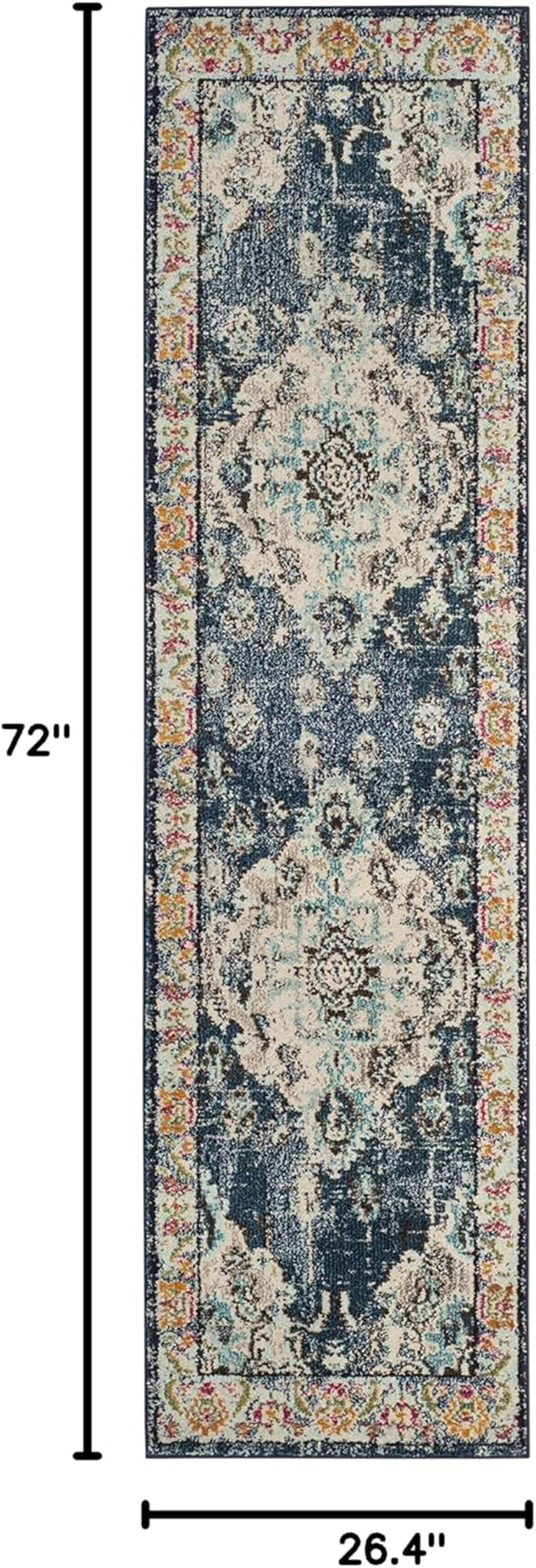Monaco Collection Runner Rug - 2'2" X 6', Navy & Light Blue, Boho Chic Medallion Distressed Design, Non-Shedding & Easy Care, Ideal for High Traffic Areas in Living Room, Bedroom (MNC243N)