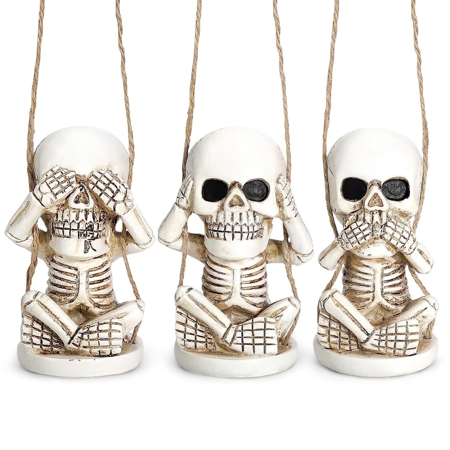Halloween Skeleton Decor Set of 3, See Hear Speak No Evil Skeleton for Halloween Decorations Outdoor Indoor