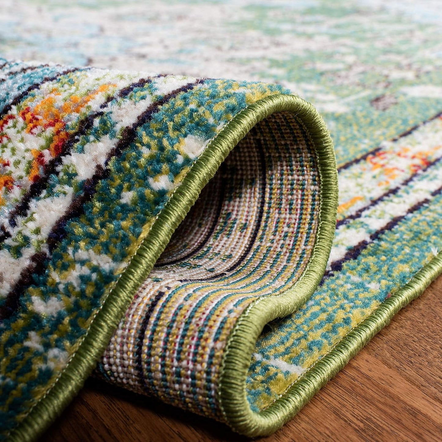Madison Collection Runner Rug - 2'2" X 14', Green & Turquoise, Boho Chic Medallion Distressed Design, Non-Shedding & Easy Care, Ideal for High Traffic Areas in Living Room, Bedroom (MAD473Y)