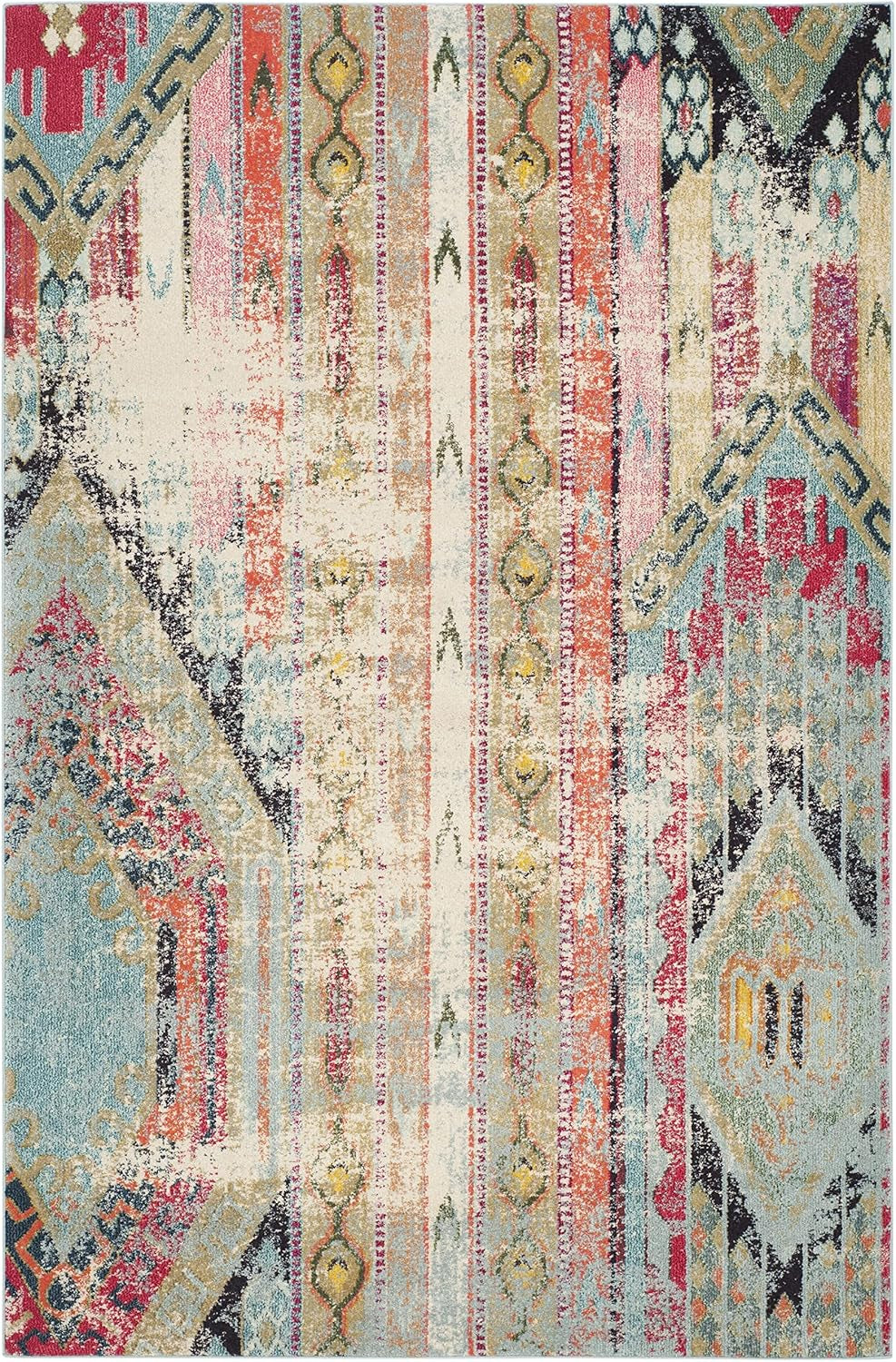 Monaco Collection Area Rug - 5'1" X 7'7", Multi, Boho Chic Tribal Distressed Design, Non-Shedding & Easy Care, Ideal for High Traffic Areas in Living Room, Bedroom (MNC222F)