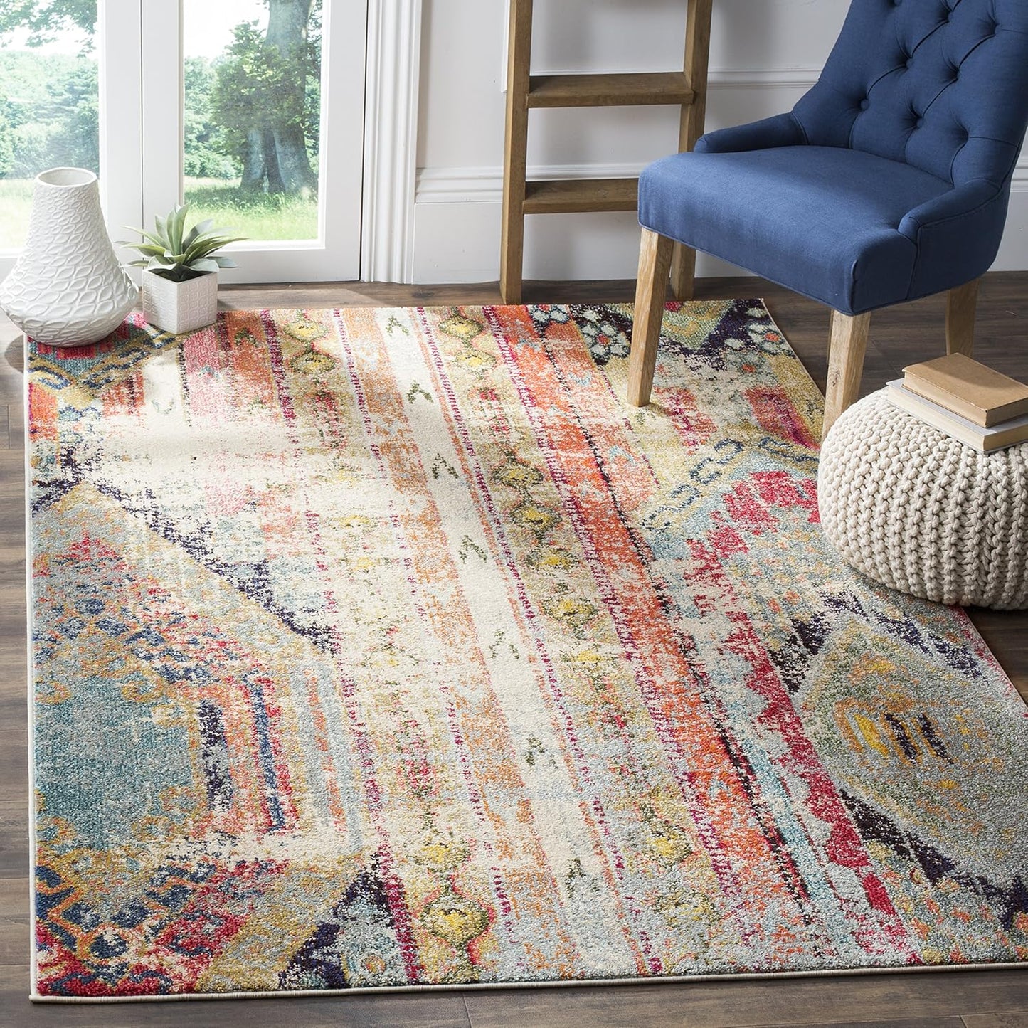 Monaco Collection Area Rug - 5'1" X 7'7", Multi, Boho Chic Tribal Distressed Design, Non-Shedding & Easy Care, Ideal for High Traffic Areas in Living Room, Bedroom (MNC222F)
