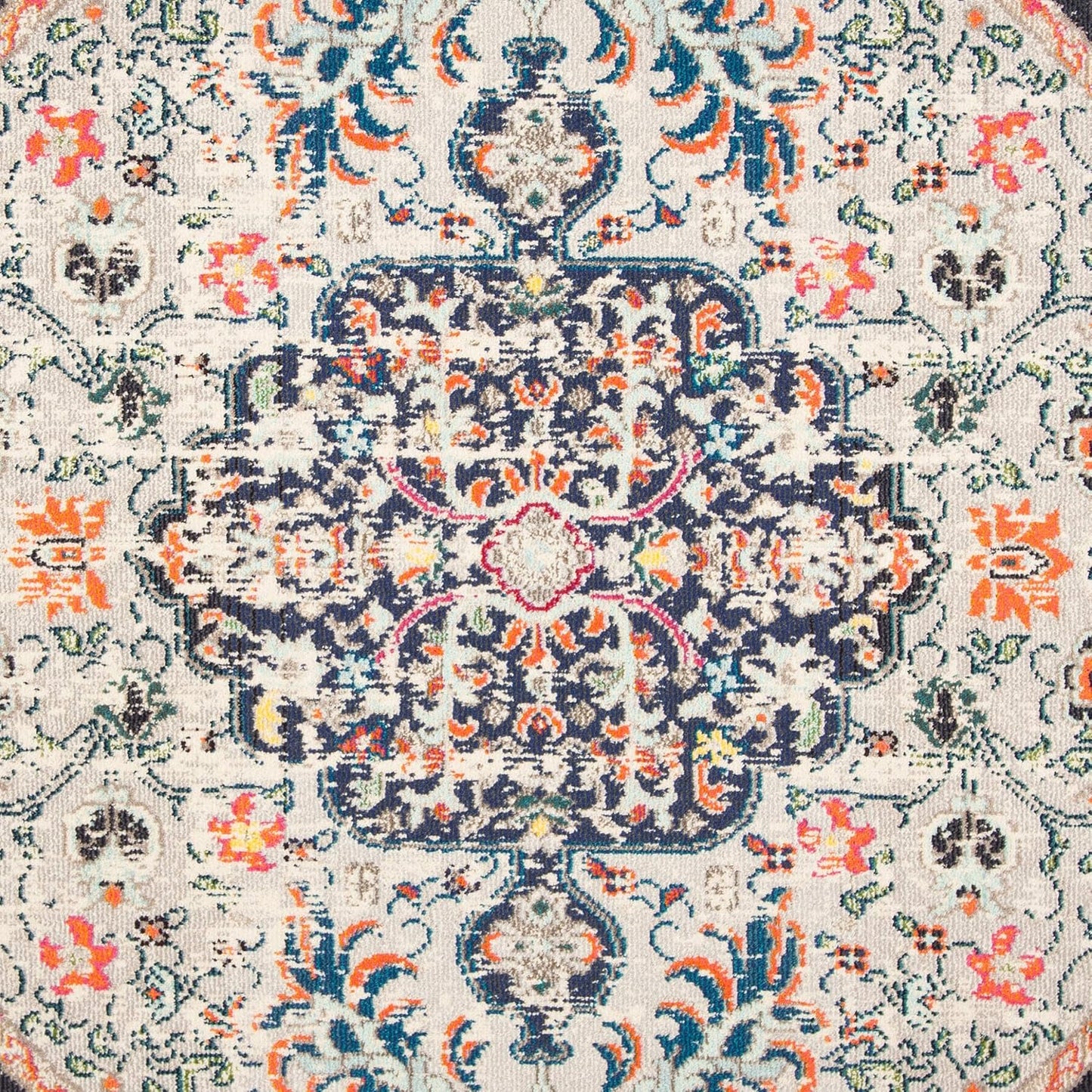 Madison Collection Area Rug - 6'7" Round, Beige & Black, Boho Chic Medallion Distressed Design, Non-Shedding & Easy Care, Ideal for High Traffic Areas in Living Room, Bedroom (MAD447B)