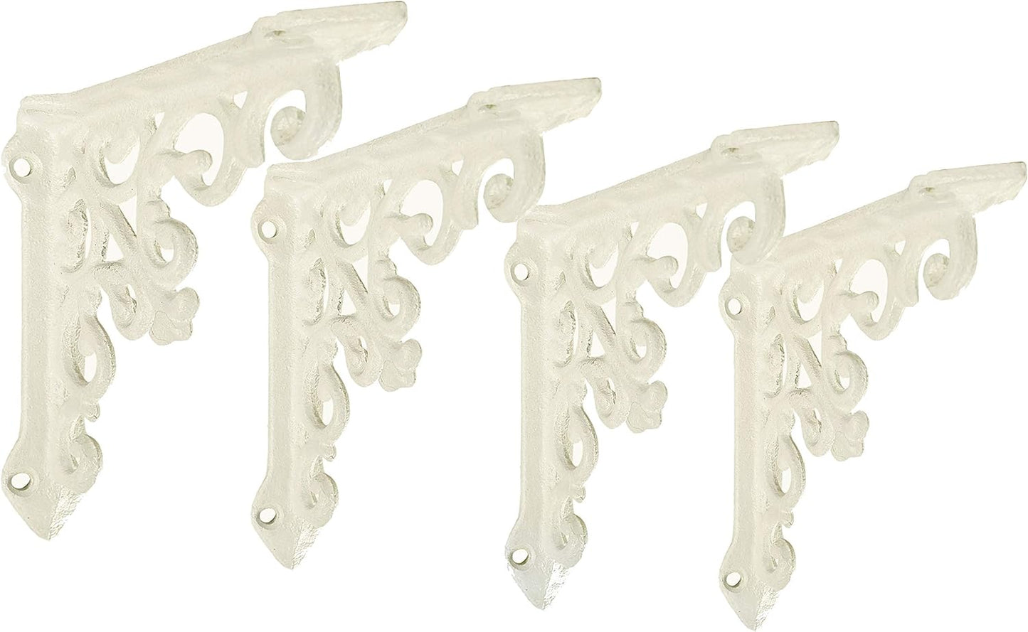Decorative Shelf Brackets, 4 Pack of 5 X 1.2 X 5 Inch, Antique White Cast Iron Wall Shelf Brackets - Decorative Bookshelf Brackets - Victorian Style Shelf Bracket