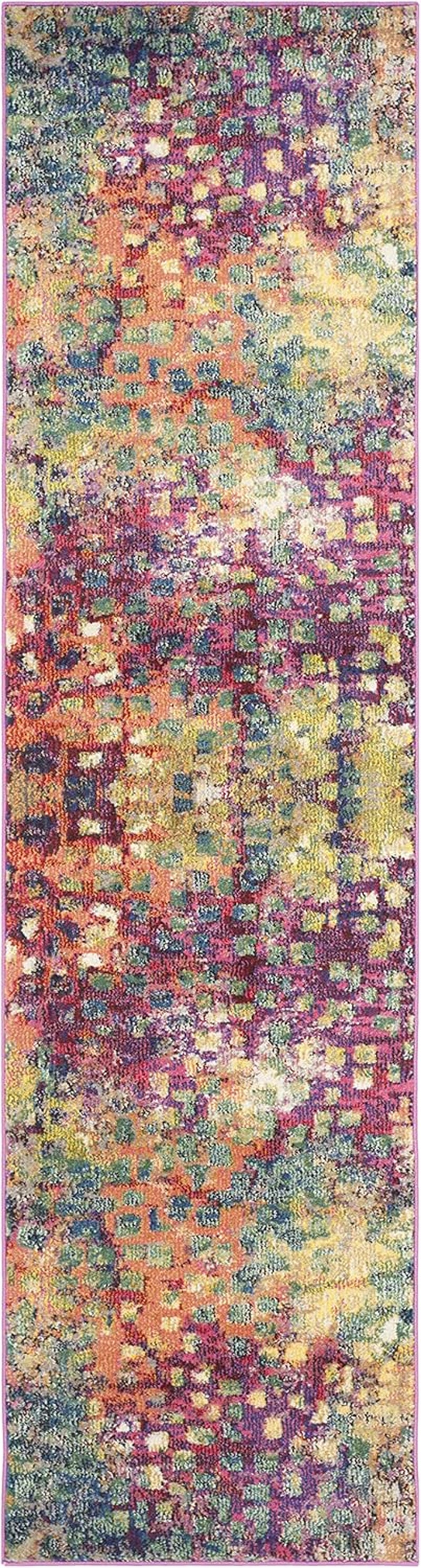 Monaco Collection Runner Rug - 2'2" X 8', Pink & Multi, Boho Chic Abstract Watercolor Design, Non-Shedding & Easy Care, Ideal for High Traffic Areas in Living Room, Bedroom (MNC225D)