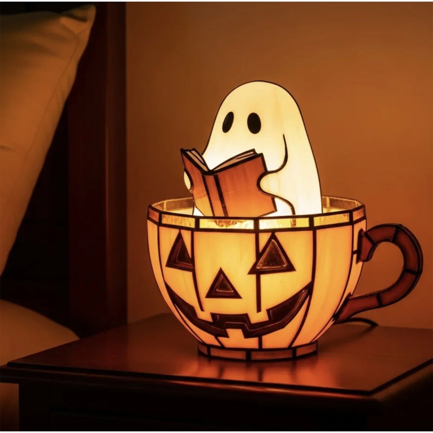 , Adorable Ghost Reading Night Light Halloween Decor, for Bedroom Study Room, Readers Gift