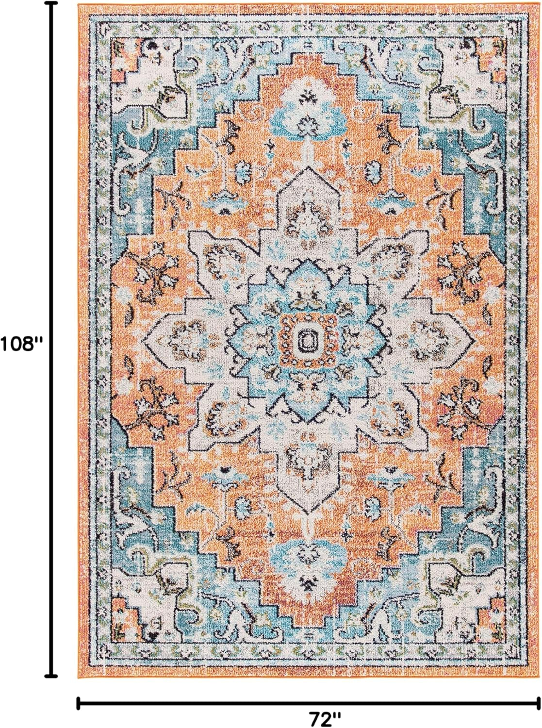 Madison Collection Area Rug - 6' X 9', Orange & Teal, Boho Chic Medallion Distressed Design, Non-Shedding & Easy Care, Ideal for High Traffic Areas in Living Room, Bedroom (MAD473P)