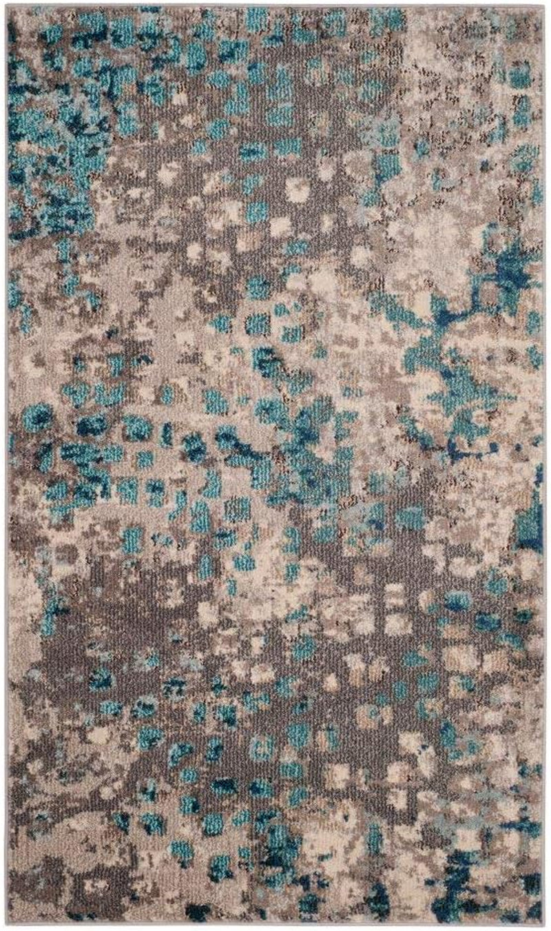 Monaco Collection Area Rug - 6'7" X 9'2", Grey & Light Blue, Boho Chic Abstract Watercolor Design, Non-Shedding & Easy Care, Ideal for High Traffic Areas in Living Room, Bedroom (MNC225E)