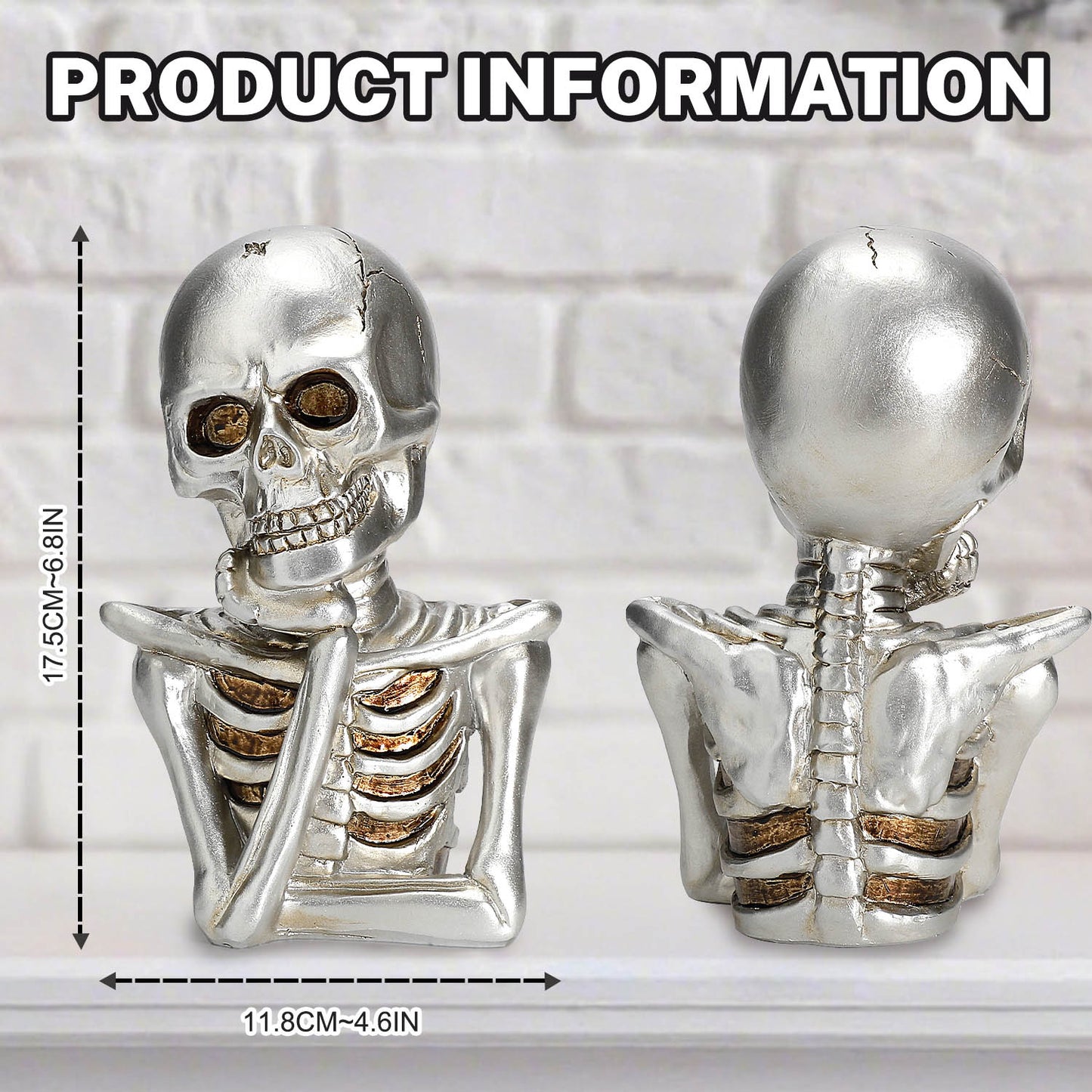 2PCS Skeleton Halloween Decor, Thinking Skeleton Halloween Decorations Indoor for Table