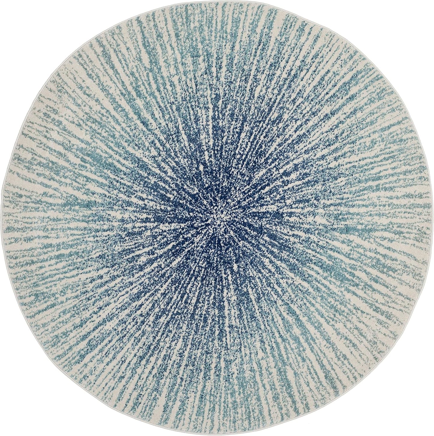 Evoke Collection Area Rug - 4' Round, Royal & Ivory, Abstract Burst Design, Non-Shedding & Easy Care, Ideal for High Traffic Areas in Living Room, Bedroom (EVK228A)
