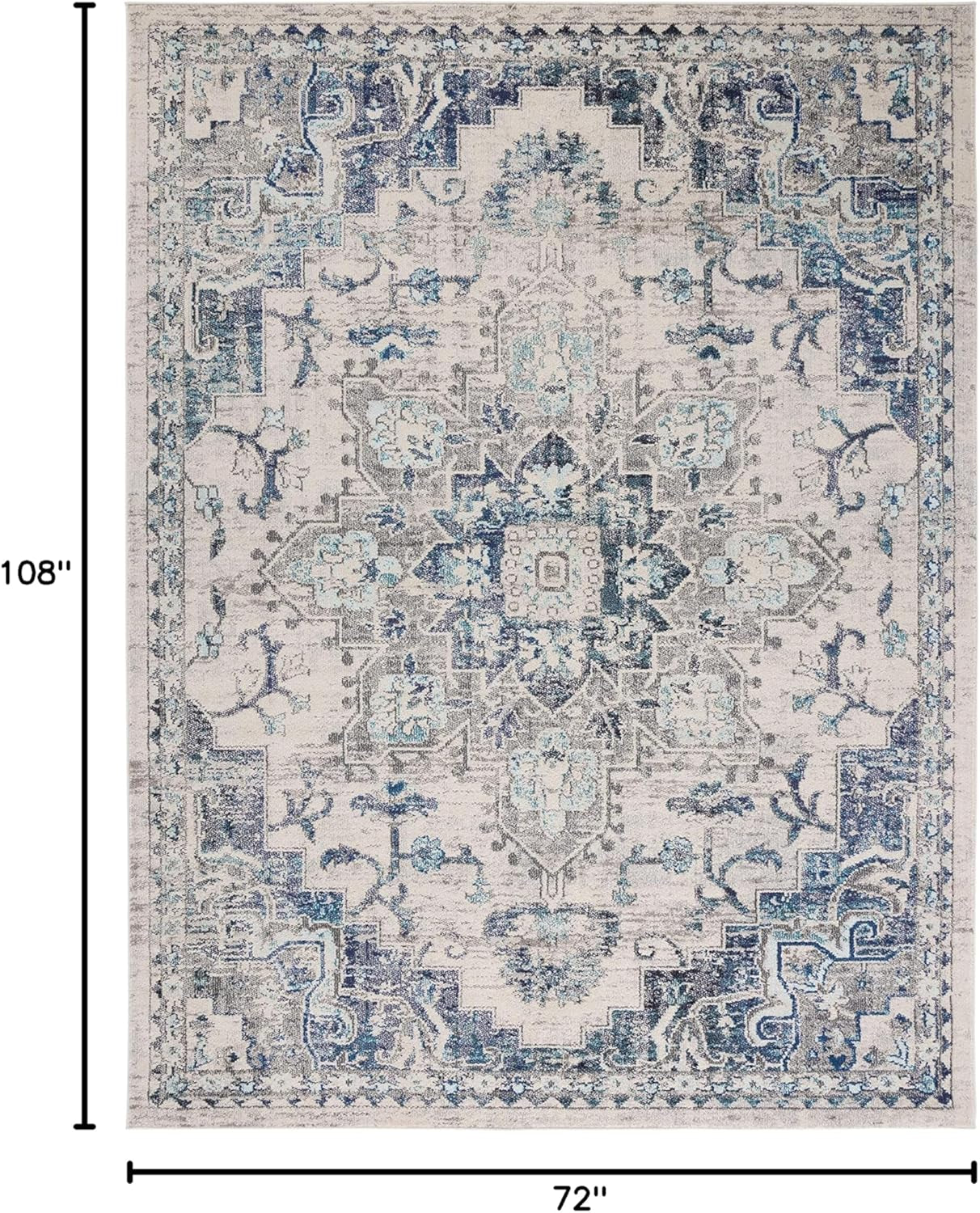 Madison Collection Area Rug - 6' X 9', Ivory & Grey, Boho Chic Medallion Distressed Design, Non-Shedding & Easy Care, Ideal for High Traffic Areas in Living Room, Bedroom (MAD473C)