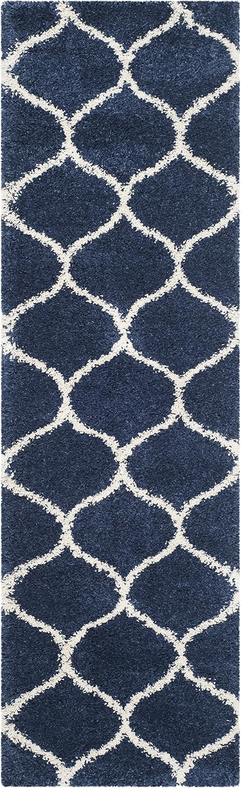 Hudson Shag Collection Runner Rug - 2'3" X 6', Navy & Ivory, Moroccan Trellis Design, Non-Shedding & Easy Care, 2-Inch Thick Ideal for High Traffic Areas in Living Room, Bedroom (SGH280C)