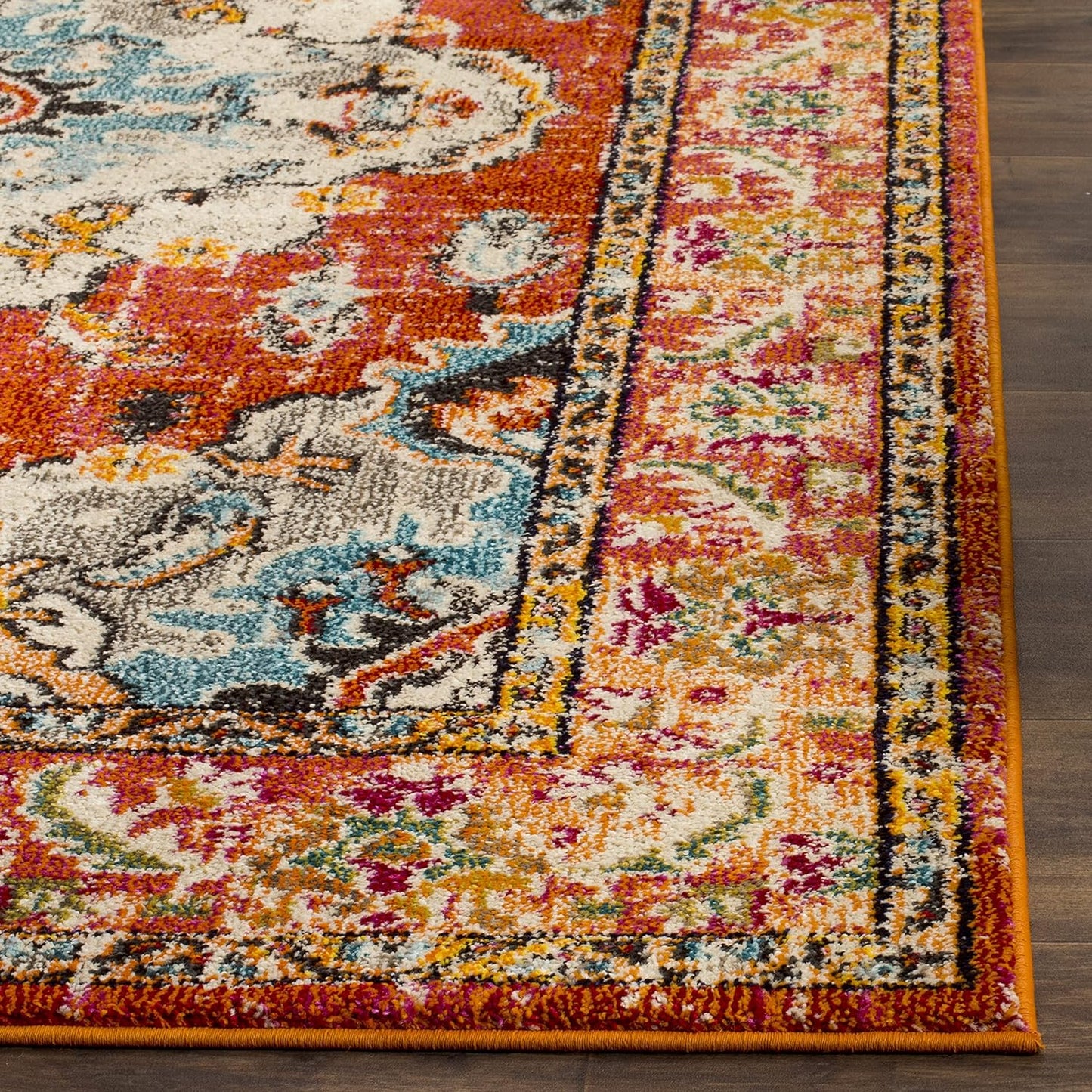 Monaco Collection Area Rug - 11' Square, Orange & Light Blue, Boho Chic Medallion Distressed Design, Non-Shedding & Easy Care, Ideal for High Traffic Areas in Living Room, Bedroom (MNC243H)