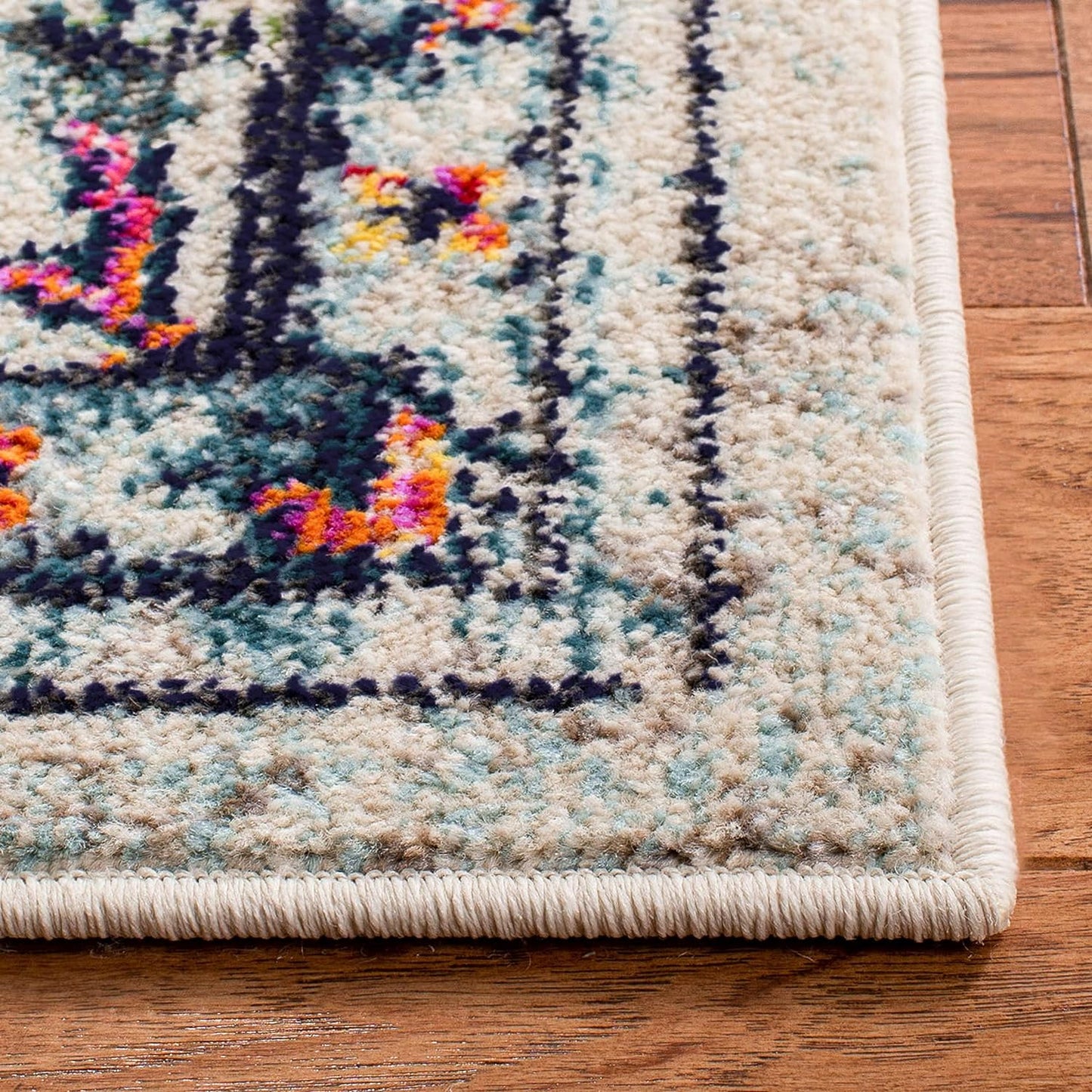 Madison Collection Runner Rug - 2' X 8', Cream & Blue, Boho Chic Medallion Distressed Design, Non-Shedding & Easy Care, Ideal for High Traffic Areas in Living Room, Bedroom (MAD473B)
