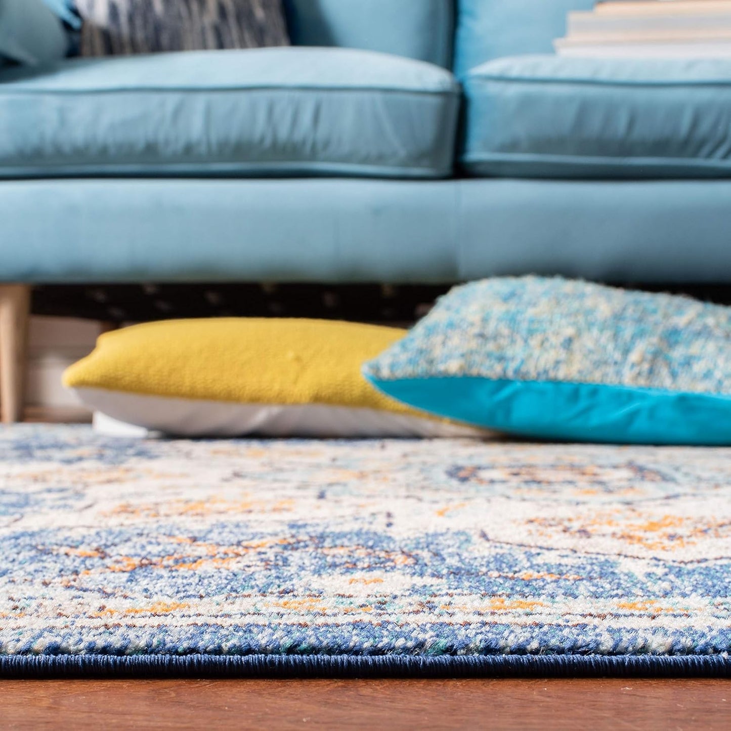 Area Rug 8X10 - Madison Collection - Large - Blue & Light Blue, Boho Chic Medallion Distressed Design, Non-Shedding & Easy Cleaning, Ideal for Living Room, Bedroom, Dining Space (MAD473M)