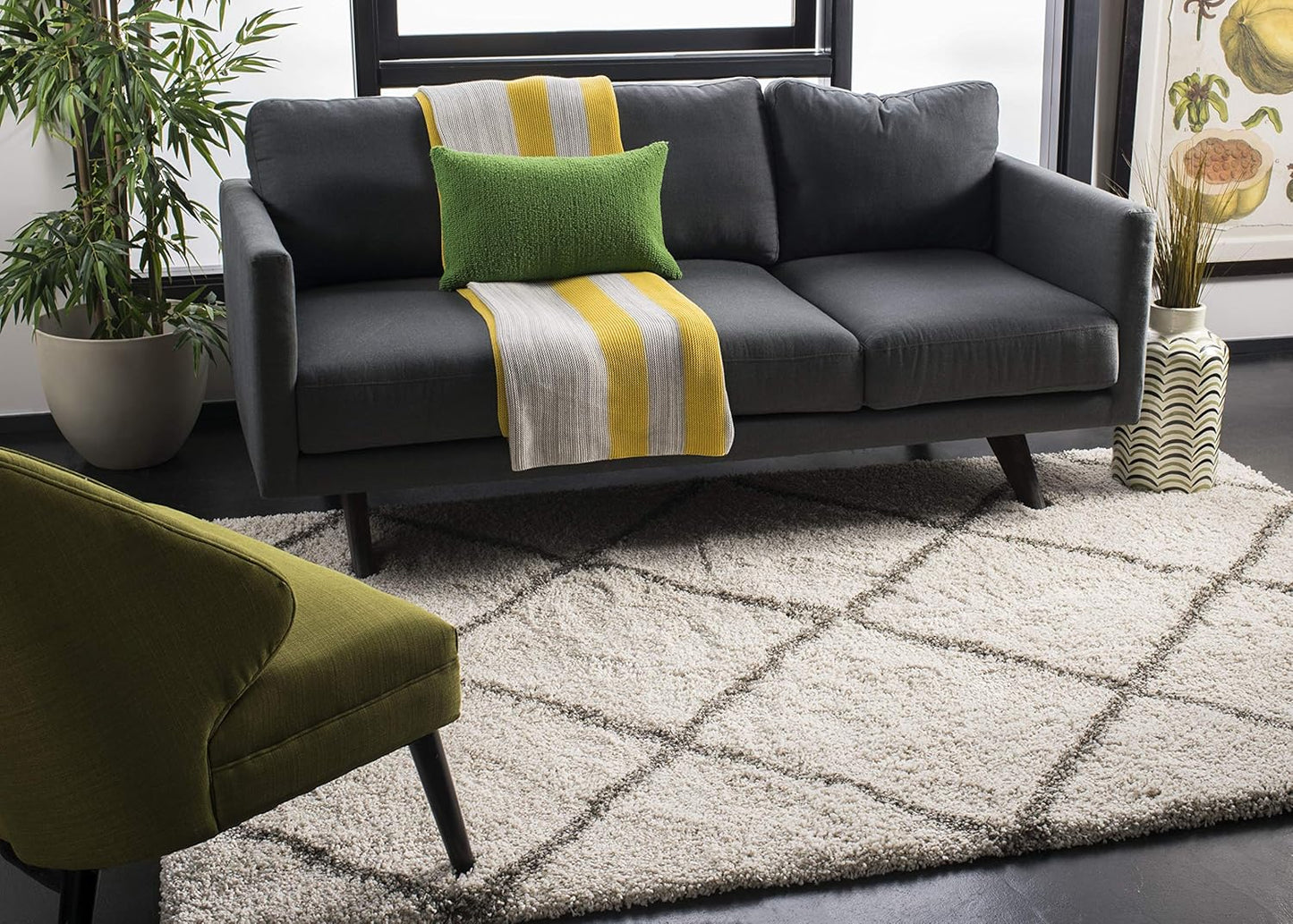 Hudson Shag Collection Area Rug - 5'3" X 7'6", Grey & Ivory, Modern Trellis Design, Non-Shedding & Easy Care, 2-Inch Thick Ideal for High Traffic Areas in Living Room, Bedroom (SGH281B)