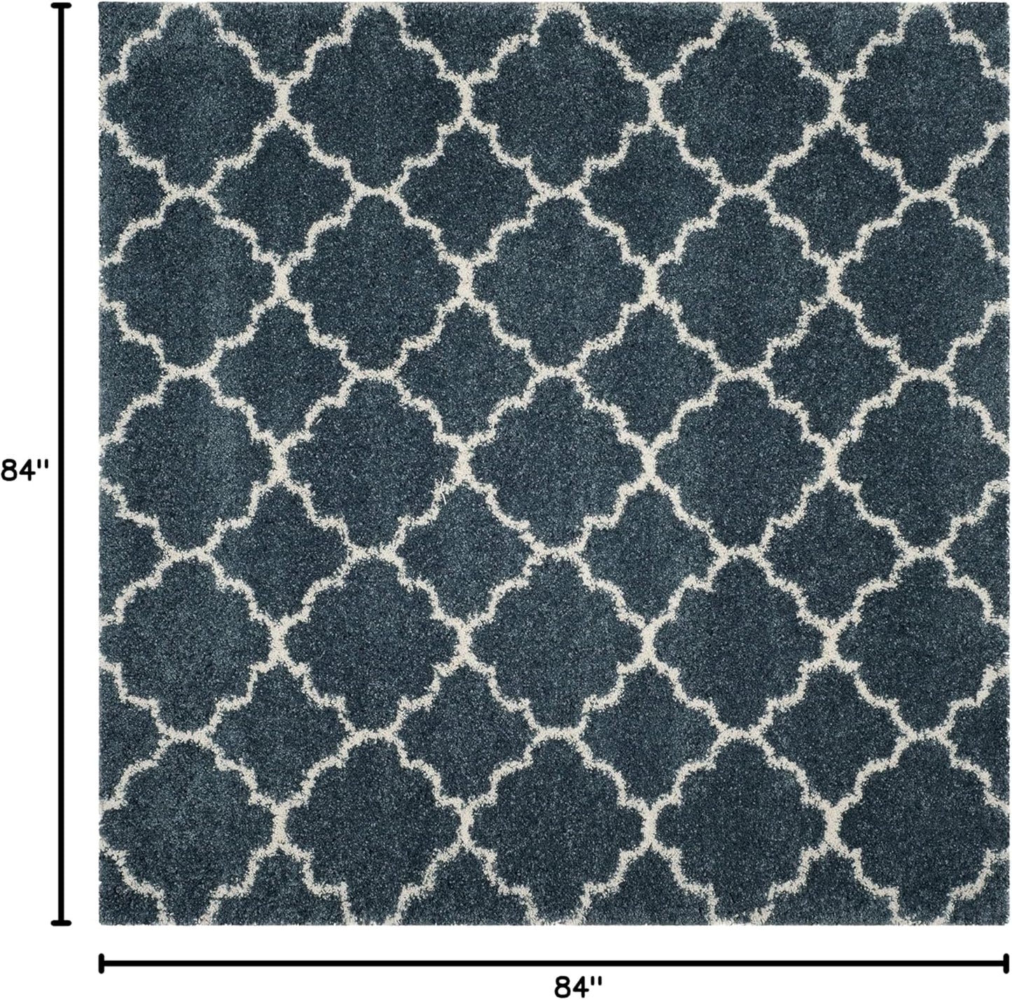 Hudson Shag Collection 7' Square Slate Blue/Ivory SGH282L Moroccan Trellis Non-Shedding Living Room Bedroom Dining Room Entryway Plush 2-Inch Thick Area Rug