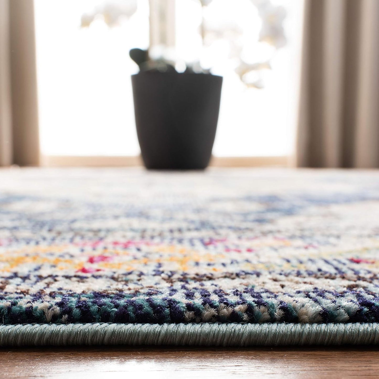 Monaco Collection Area Rug - 11' Square, Navy & Light Blue, Boho Chic Medallion Distressed Design, Non-Shedding & Easy Care, Ideal for High Traffic Areas in Living Room, Bedroom (MNC243N)