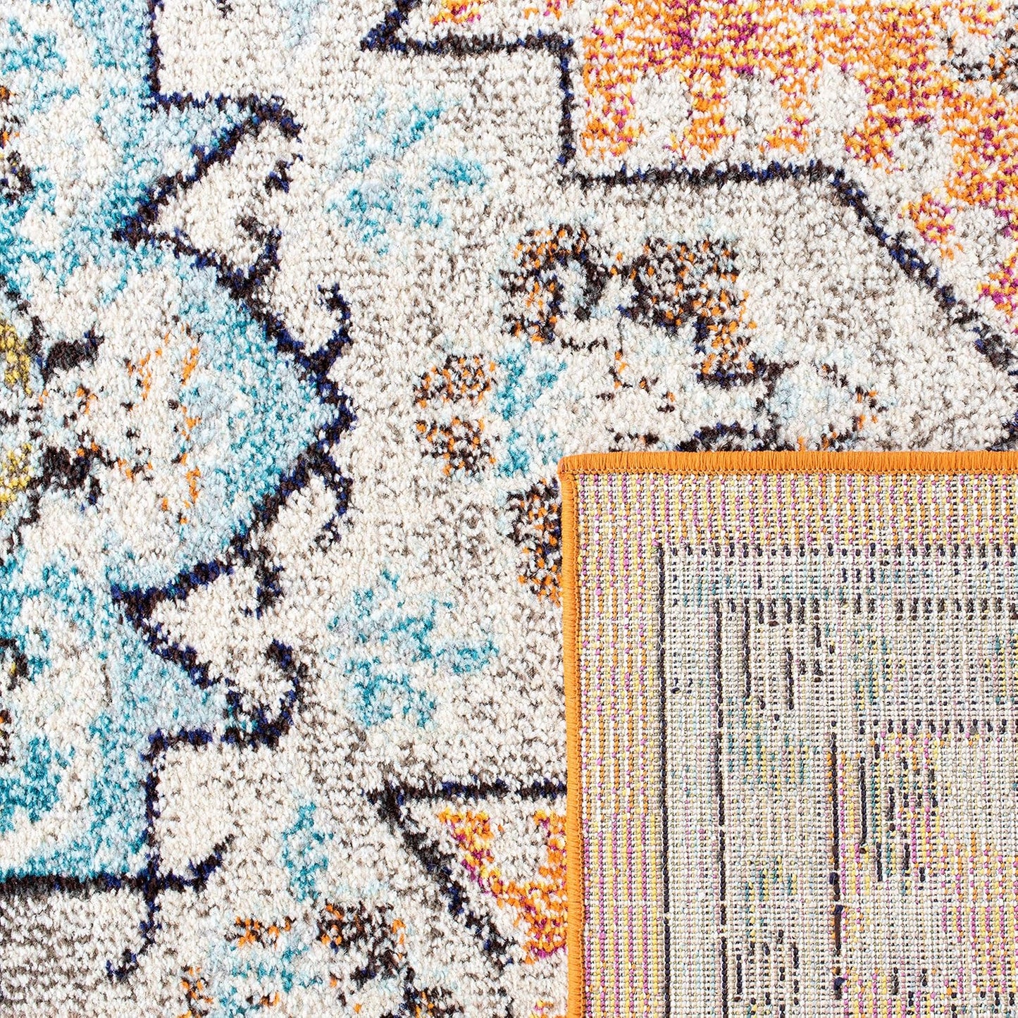 Madison Collection Area Rug - 6' X 9', Orange & Teal, Boho Chic Medallion Distressed Design, Non-Shedding & Easy Care, Ideal for High Traffic Areas in Living Room, Bedroom (MAD473P)