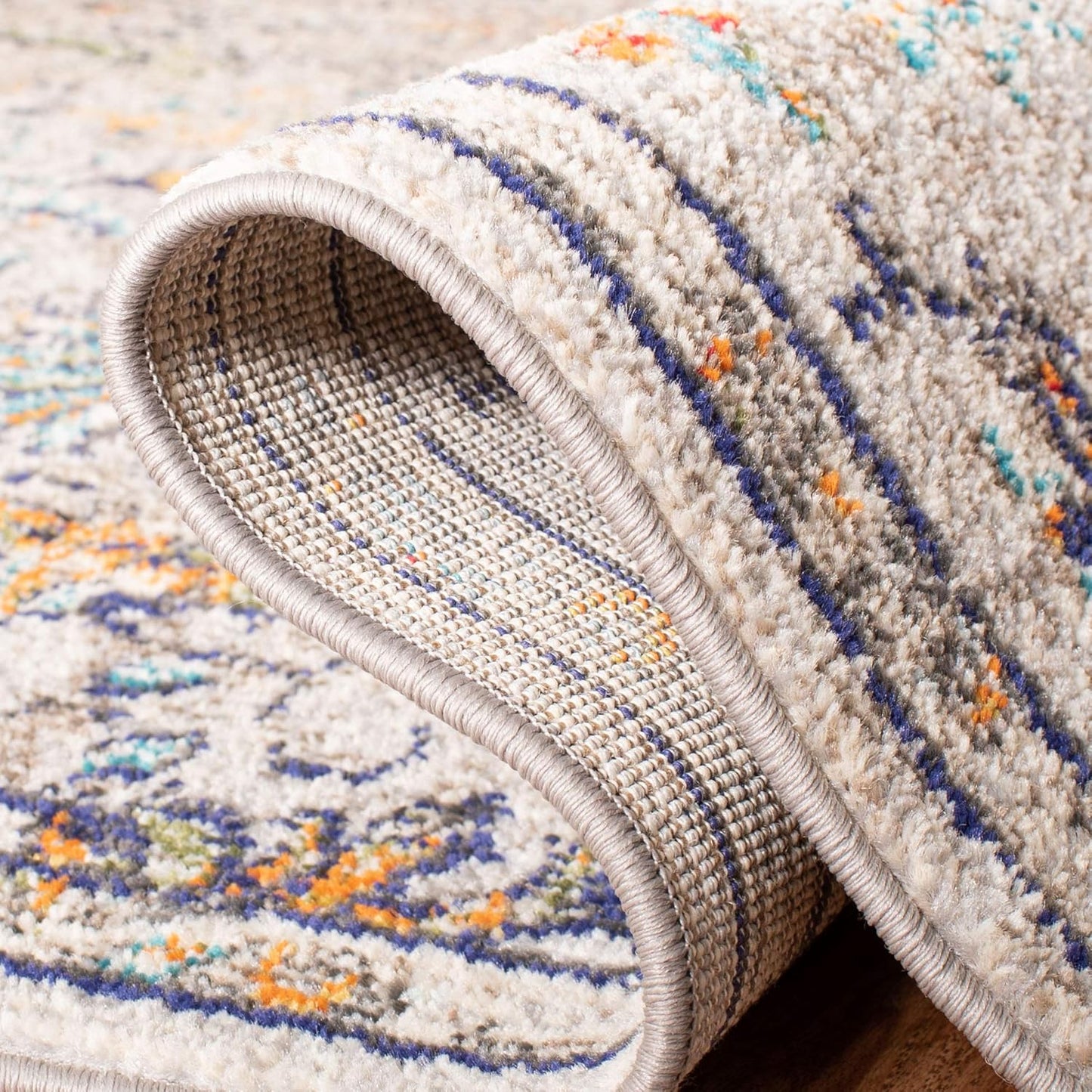 Madison Collection 11' round Grey/Light Blue MAD447F Boho Chic Medallion Distressed Non-Shedding Dining Room Entryway Foyer Living Room Bedroom Area Rug