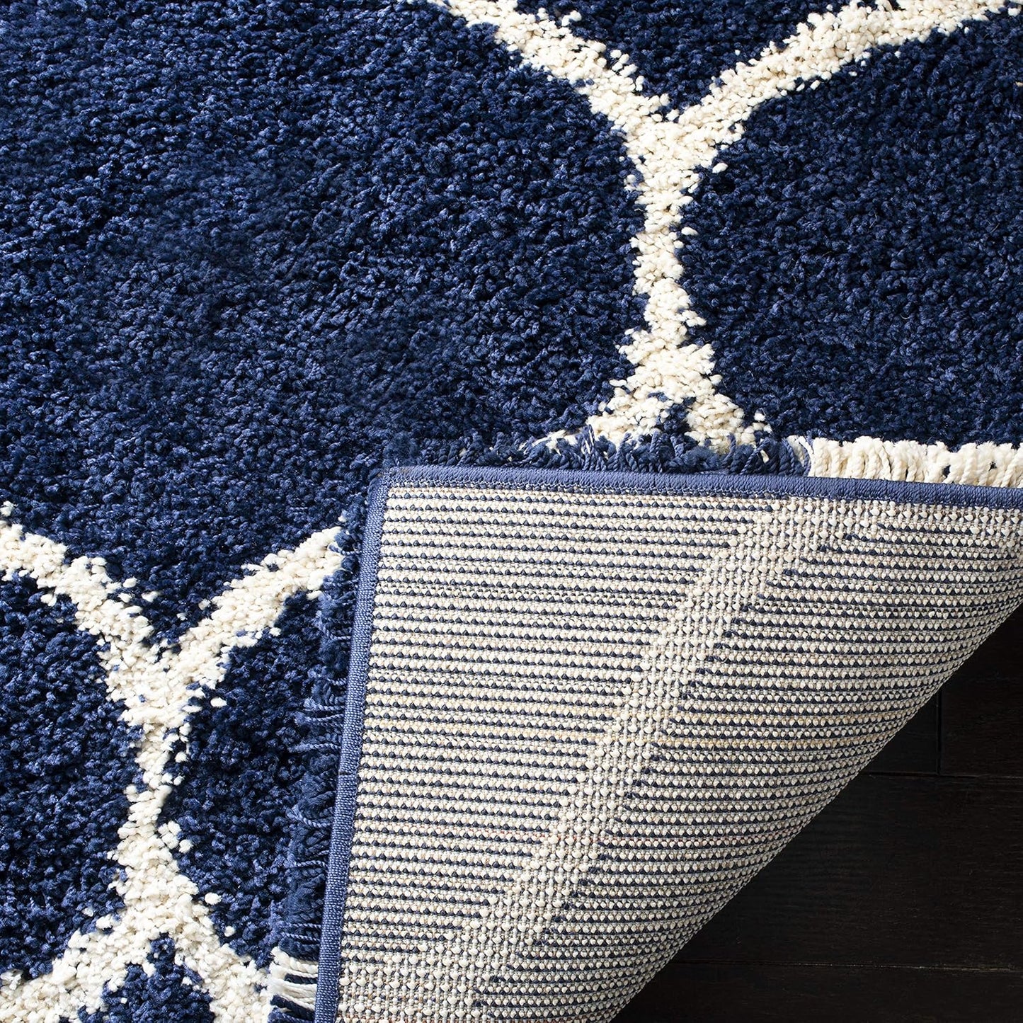 Hudson Shag Collection Runner Rug - 2'3" X 6', Navy & Ivory, Moroccan Trellis Design, Non-Shedding & Easy Care, 2-Inch Thick Ideal for High Traffic Areas in Living Room, Bedroom (SGH280C)