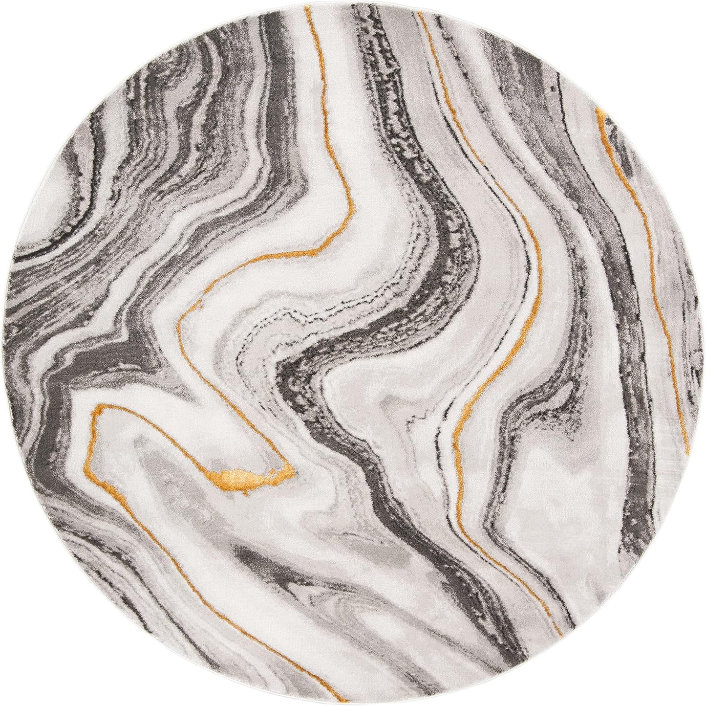 Craft Collection Area Rug - 6'7" Round, Grey & Gold, Modern Abstract Design, Non-Shedding & Easy Care, Ideal for High Traffic Areas in Living Room, Bedroom (CFT819F)