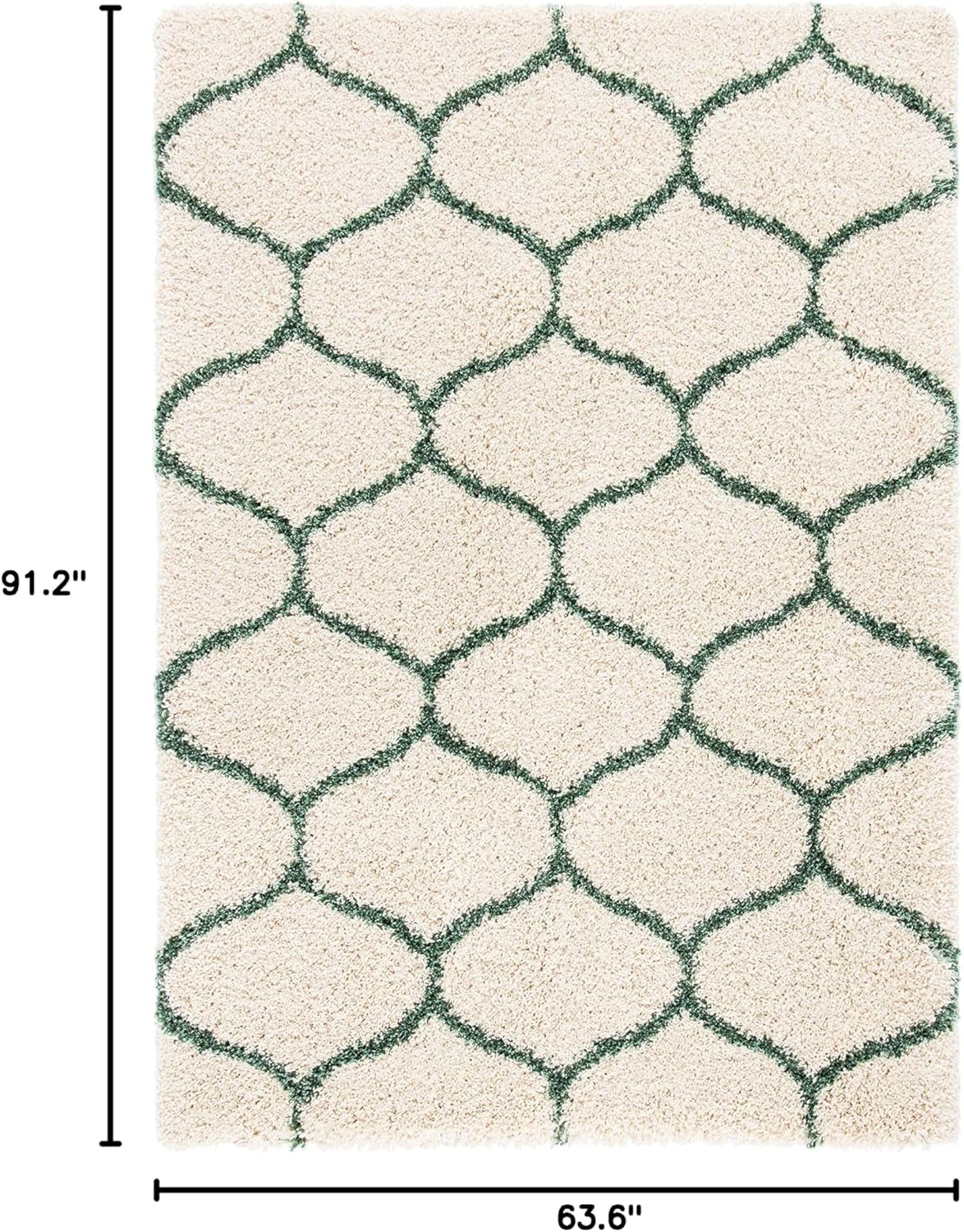 Hudson Shag Collection Area Rug - 5'3" X 7'6", Ivory & Green, Modern Ogee Trellis Design, Non-Shedding & Easy Care, 2-Inch Thick Ideal for High Traffic Areas in Living Room, Bedroom (SGH280H)