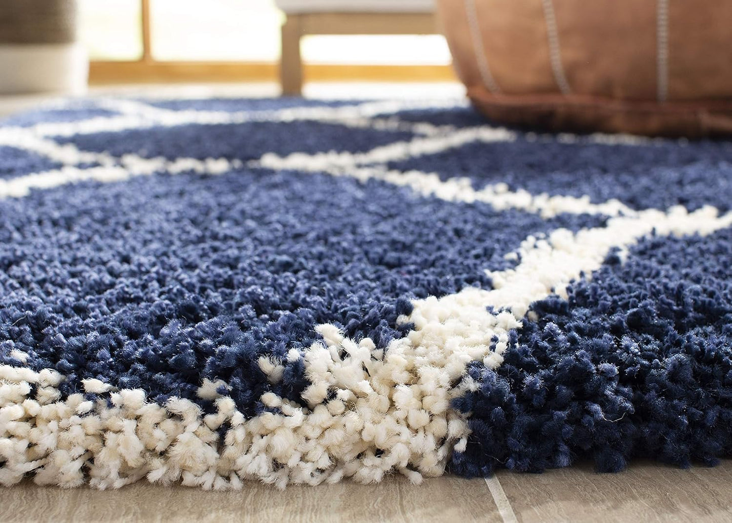 Hudson Shag Collection Runner Rug - 2'3" X 6', Navy & Ivory, Moroccan Trellis Design, Non-Shedding & Easy Care, 2-Inch Thick Ideal for High Traffic Areas in Living Room, Bedroom (SGH280C)