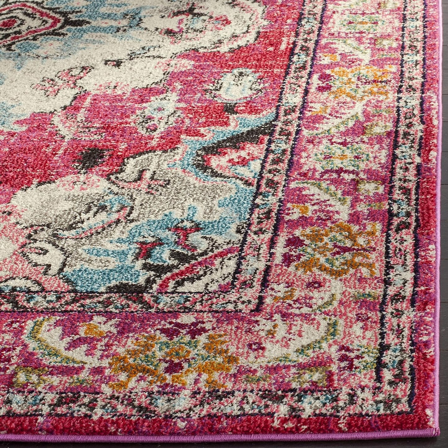 Monaco Collection Accent Rug - 4' X 5'7", Pink & Multi, Boho Medallion Distressed Design, Non-Shedding & Easy Care, Ideal for High Traffic Areas in Entryway, Living Room, Bedroom (MNC243D)