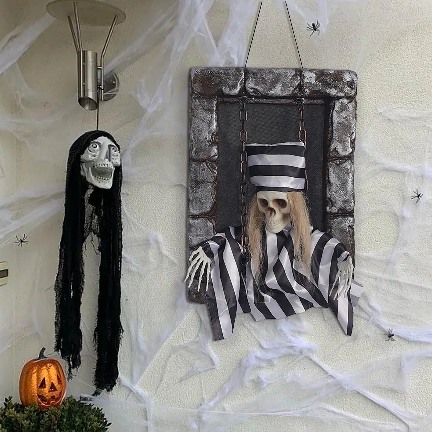 Halloween Ornaments Halloween Tombstone Decoration - Motion-Activated Glowing Screaming Hanging Ornament for Spooky Decorations Creepy Props